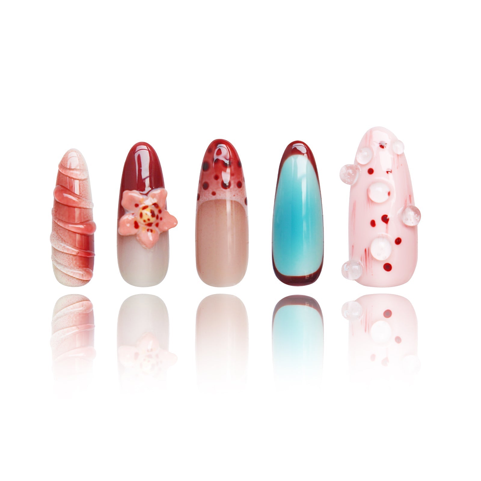 Siva Nail, Fleur fantaisiste, Floral artistique, Ongles pressés faits à la main