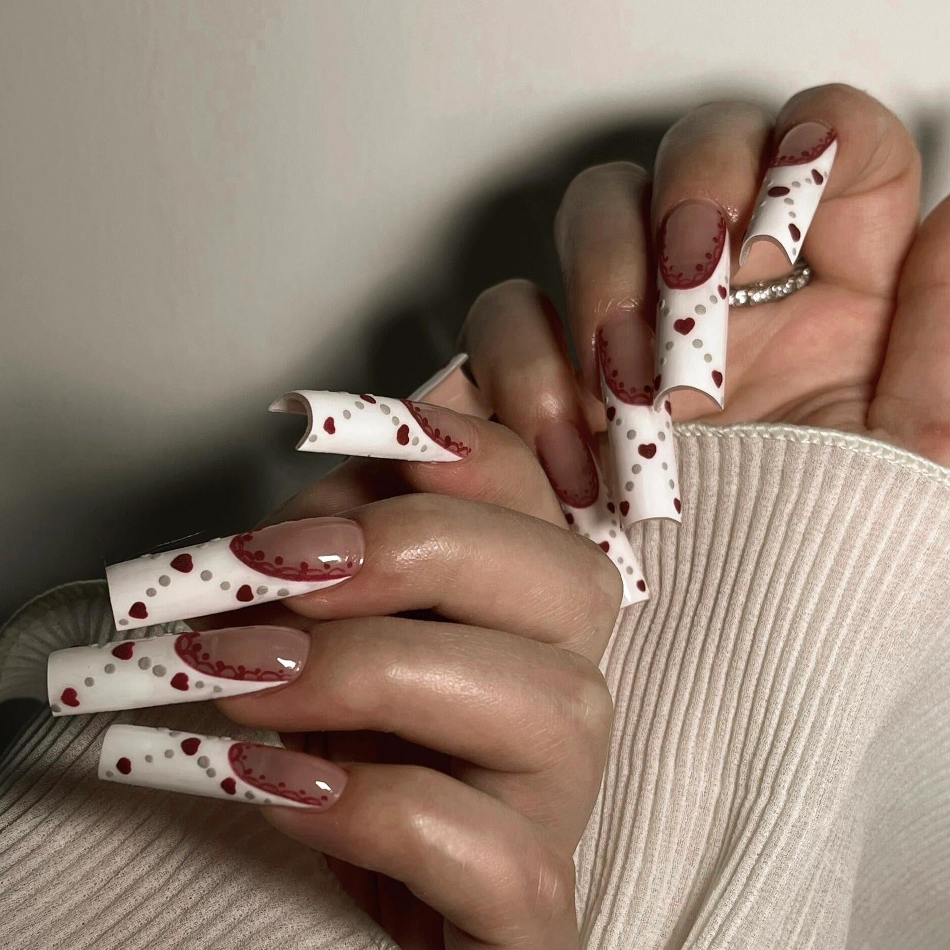 Siva Nail, breloque battement de cœur, ongles à coller faits main pour la Saint-Valentin