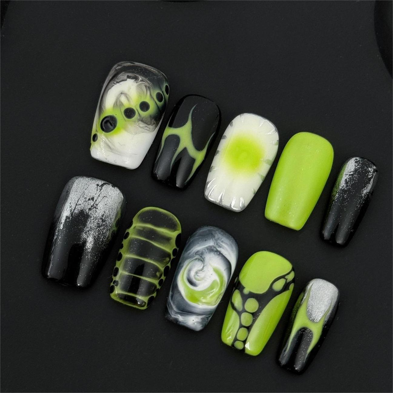 Siva Nail, Neon Venom, Cyberpunk moderne, ongles pressés faits main