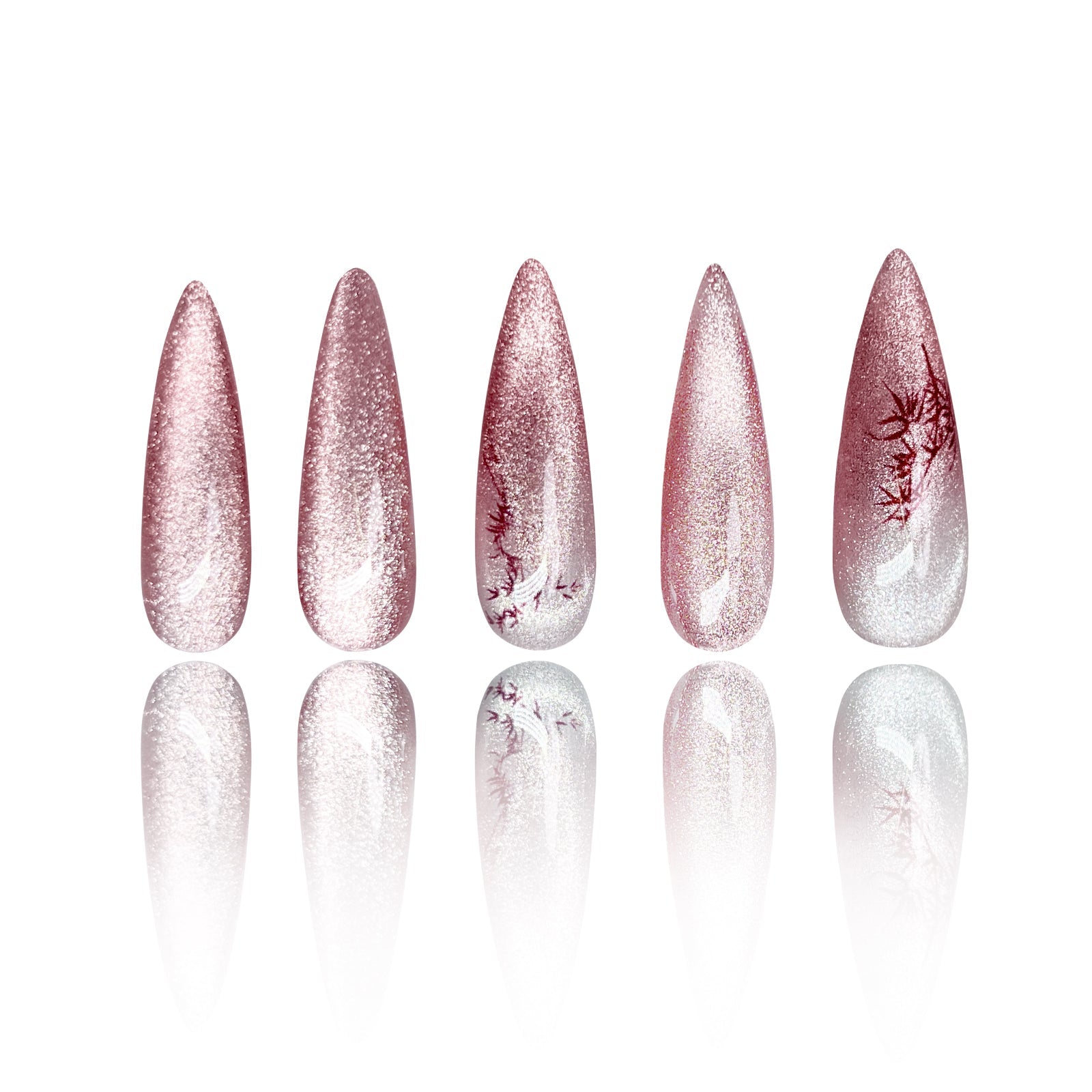 Siva Nail, Frosted Rose, Ombre rose scintillante, faux ongles faits main