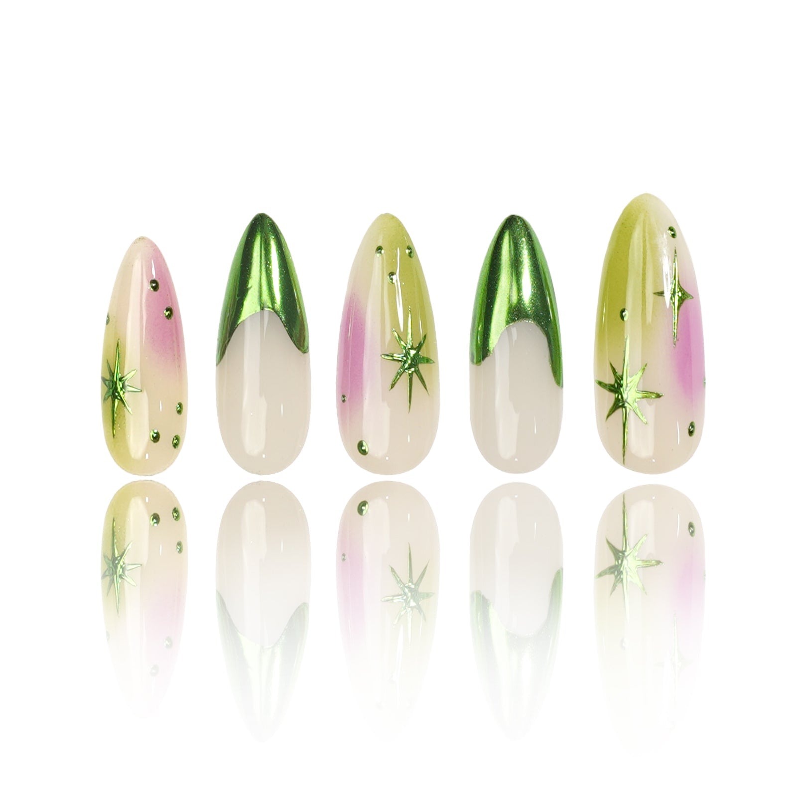 Siva Nail, Verdant Whimsy, Ombre artistique verte et violette, faux ongles faits main