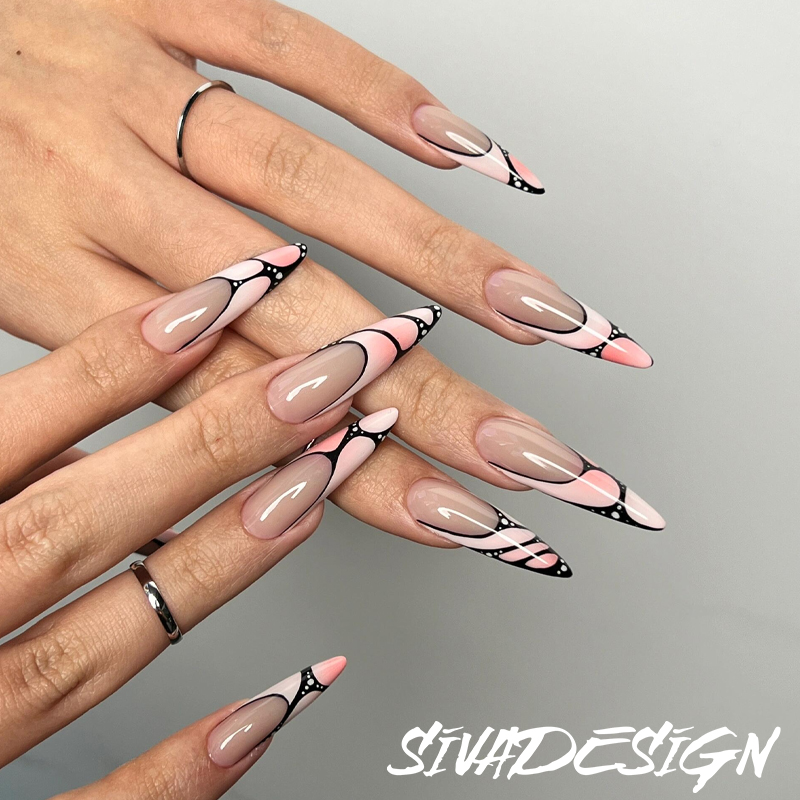 Siva Nail, Dreamweave, Stiletto géométrique chic, ongles pressés faits main