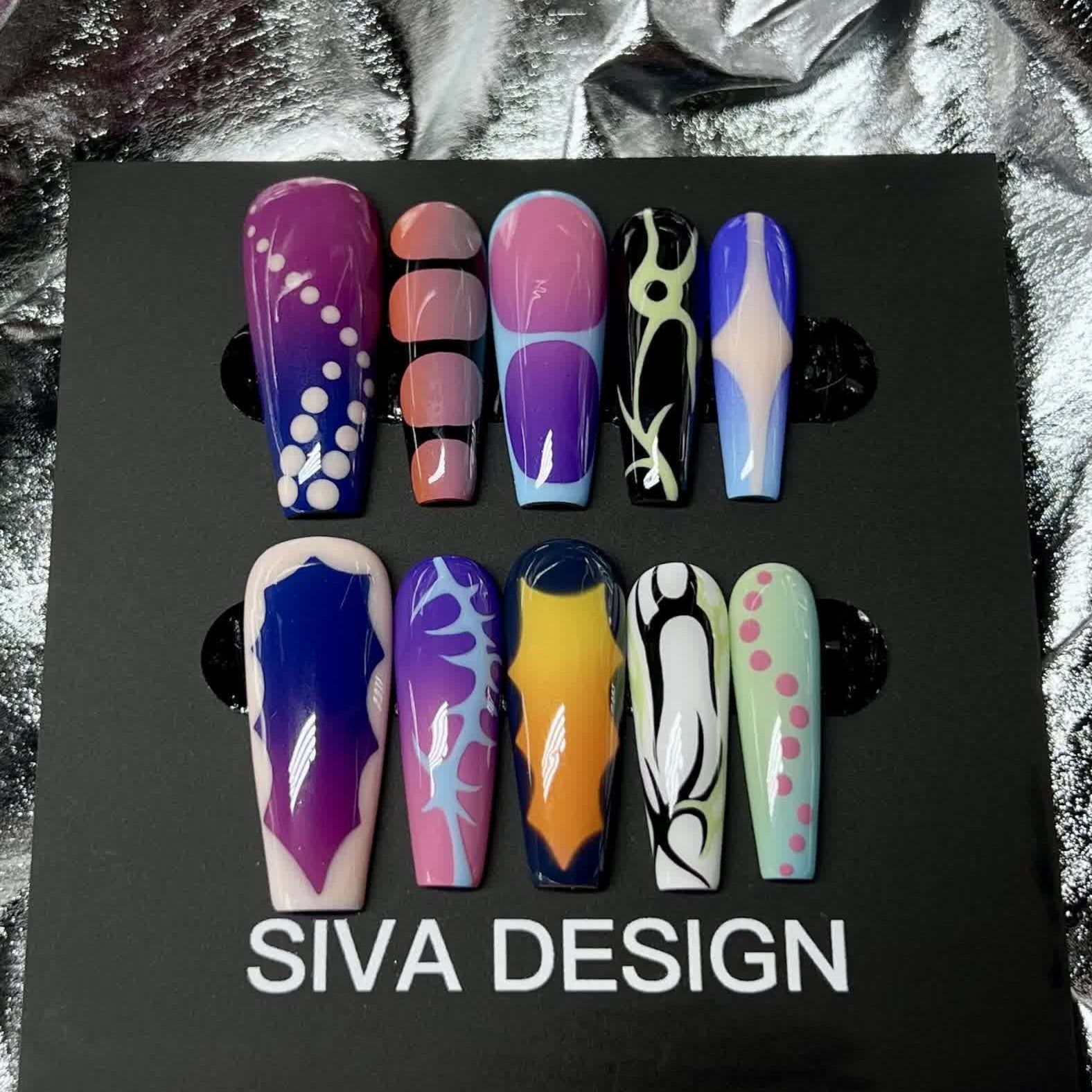 Siva Nail, Pop Art Pizzazz, Glamour vibrant, Ongles pressés faits main