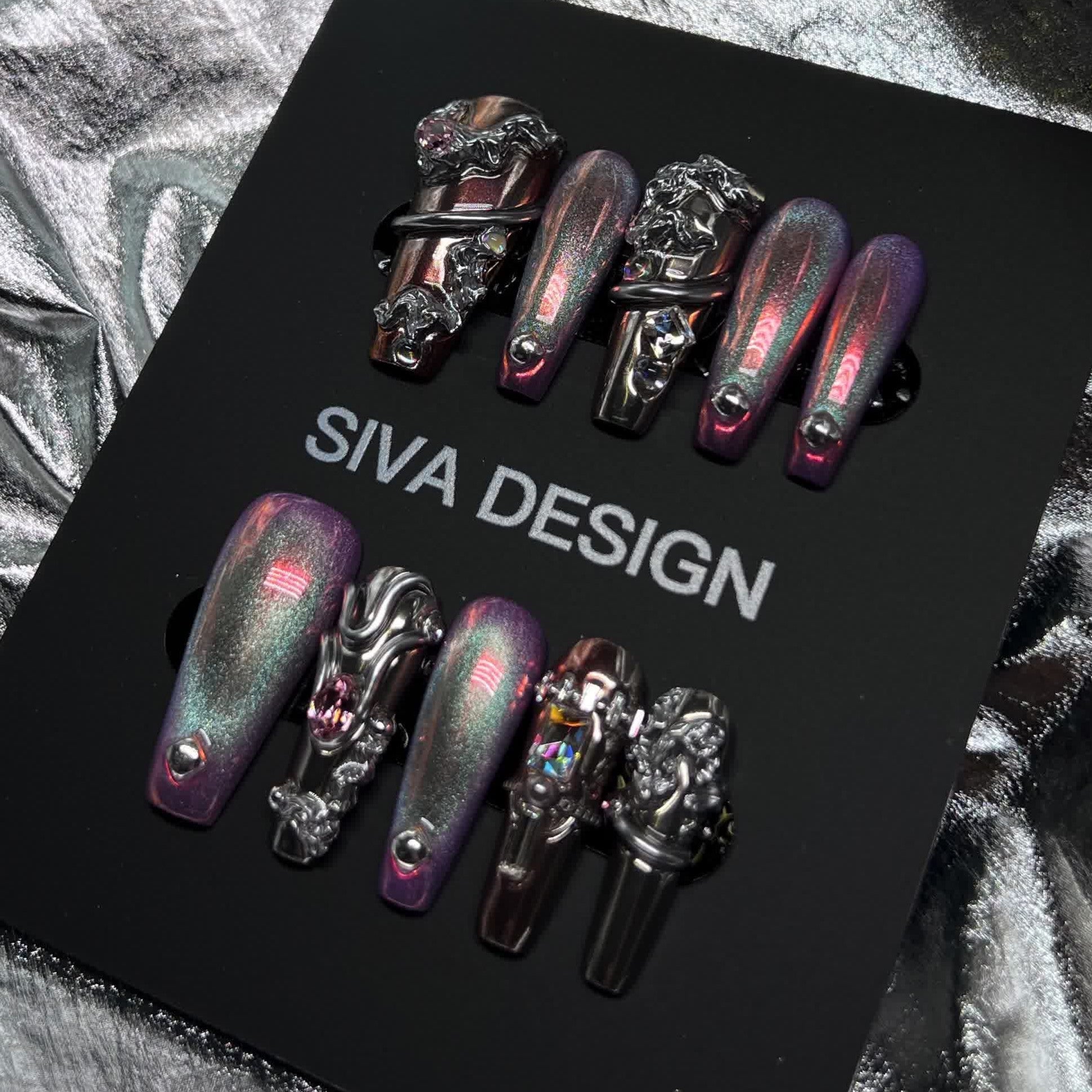 Siva Nail, Eclipse Edge, Ongles à coller faits main de style métallique