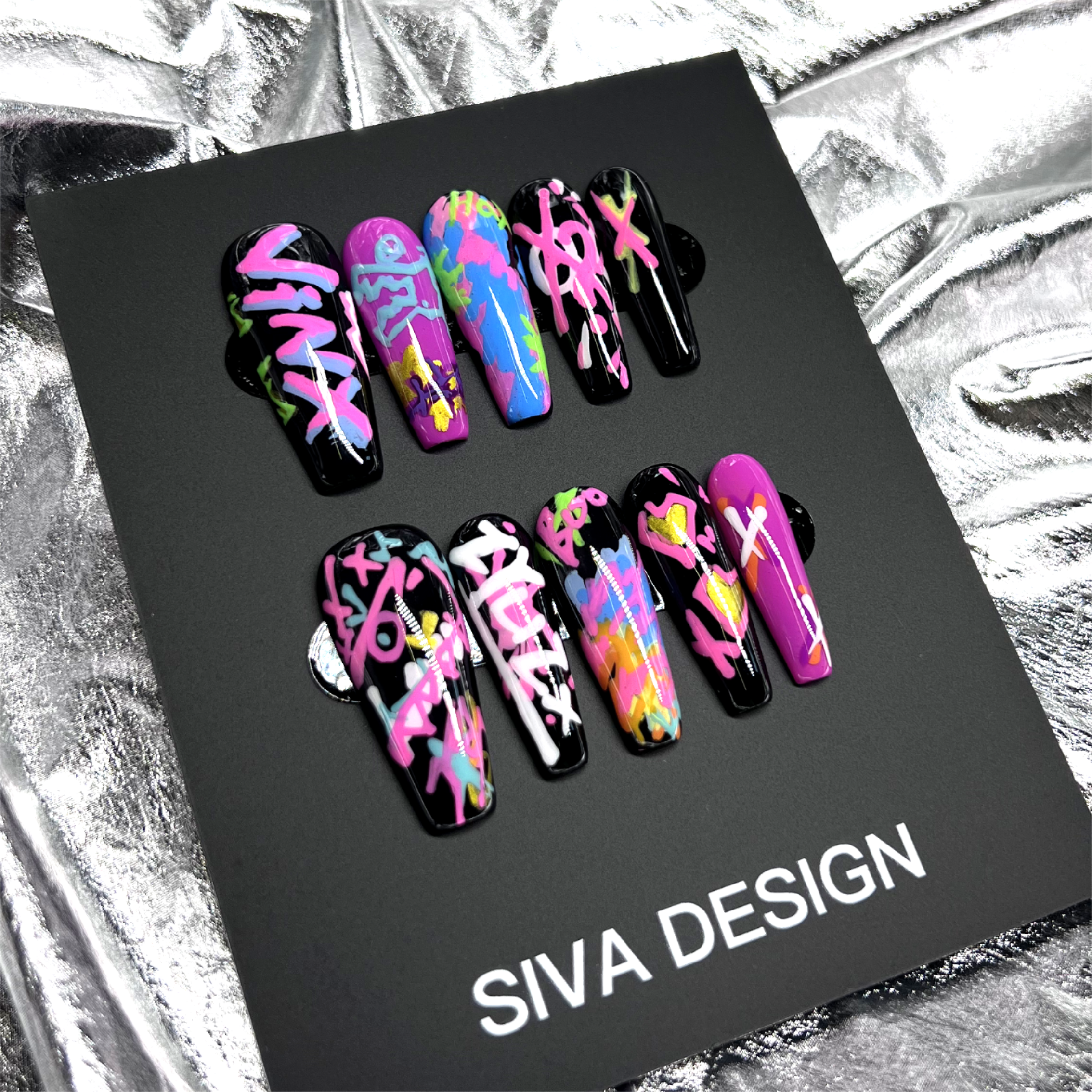 Siva Nail, Neon Groove, Style Graffiti, Ongles à coller faits main