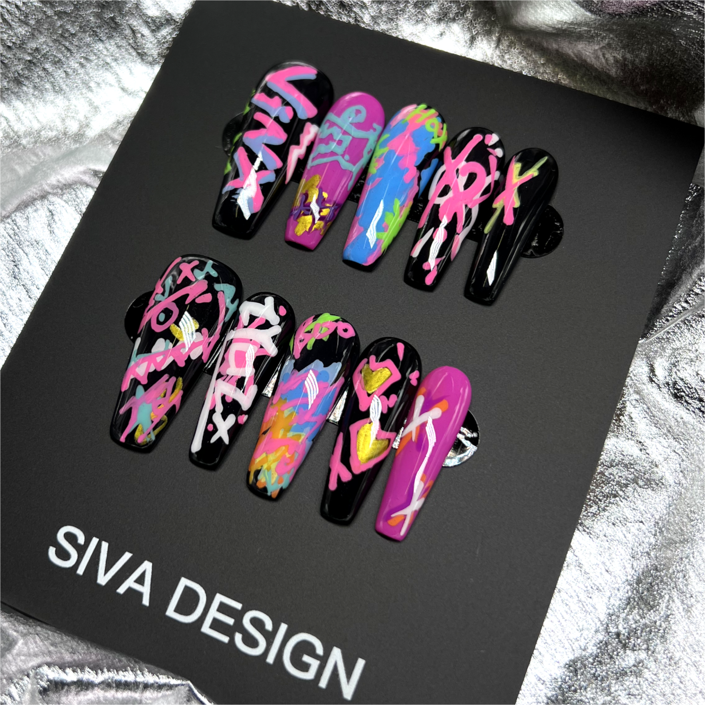 Siva Nail, Neon Groove, Style Graffiti, Ongles à coller faits main