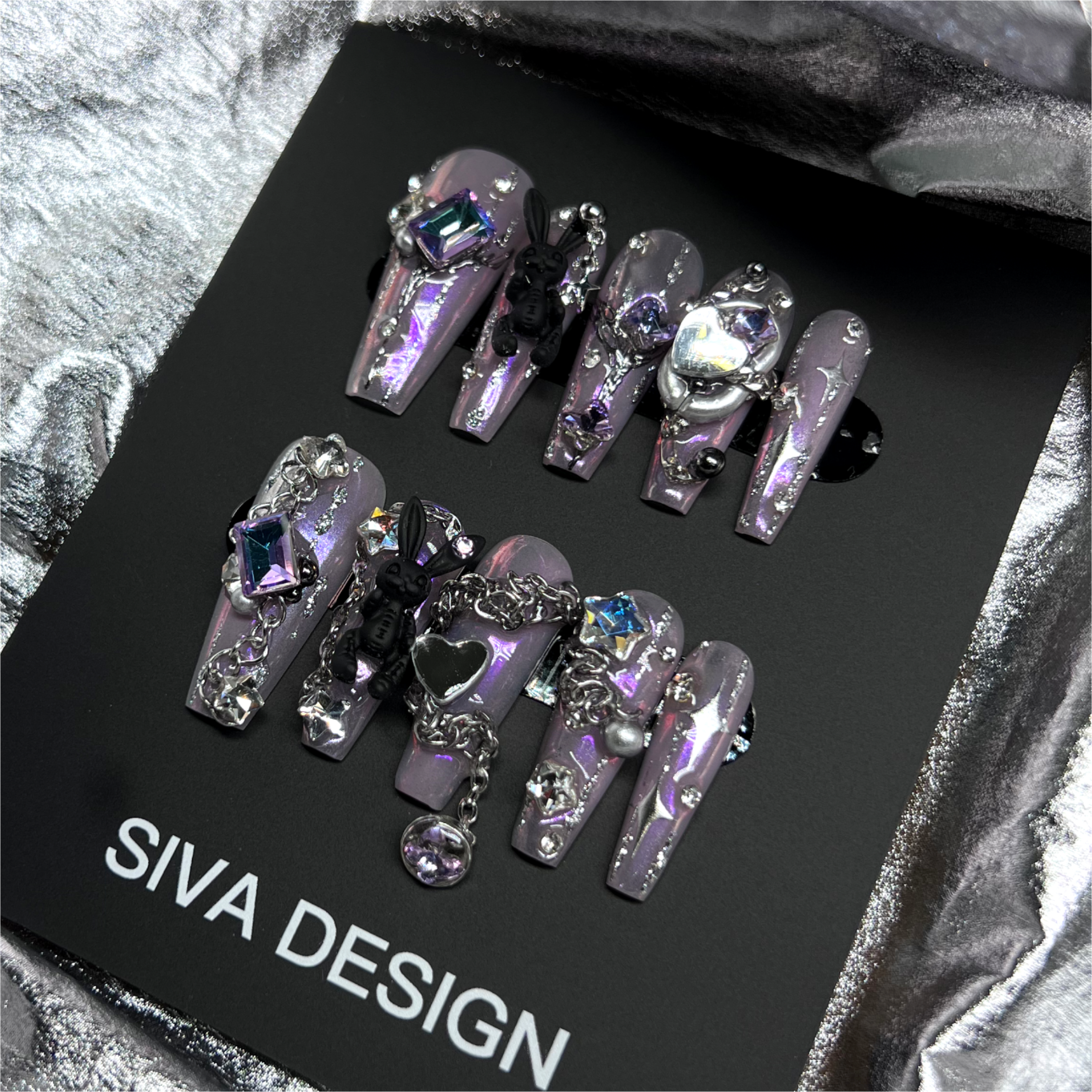 Siva Nail, Rabbit (Violet), Ongles à coller chics faits main