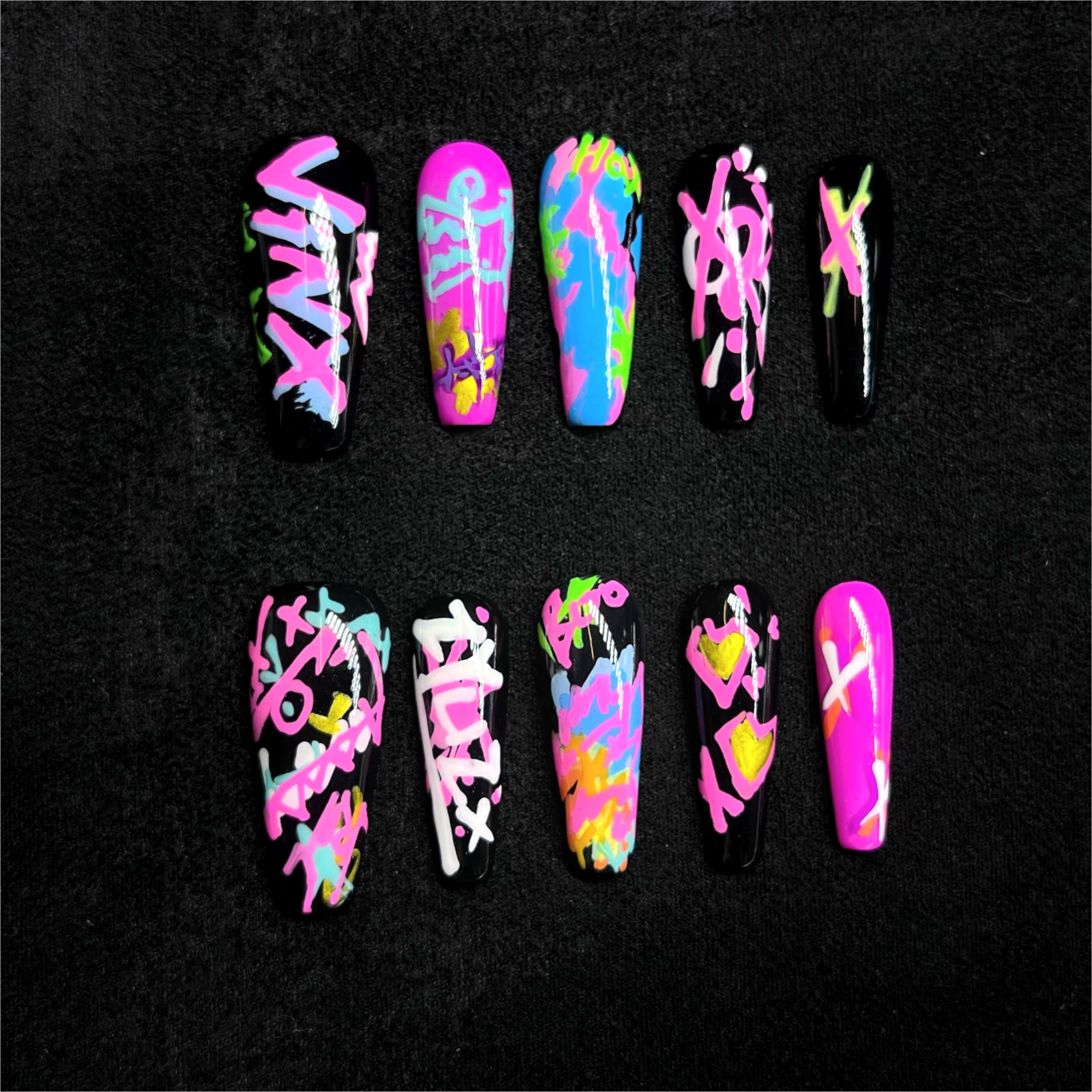 Siva Nail, Neon Groove, Style Graffiti, Ongles à coller faits main