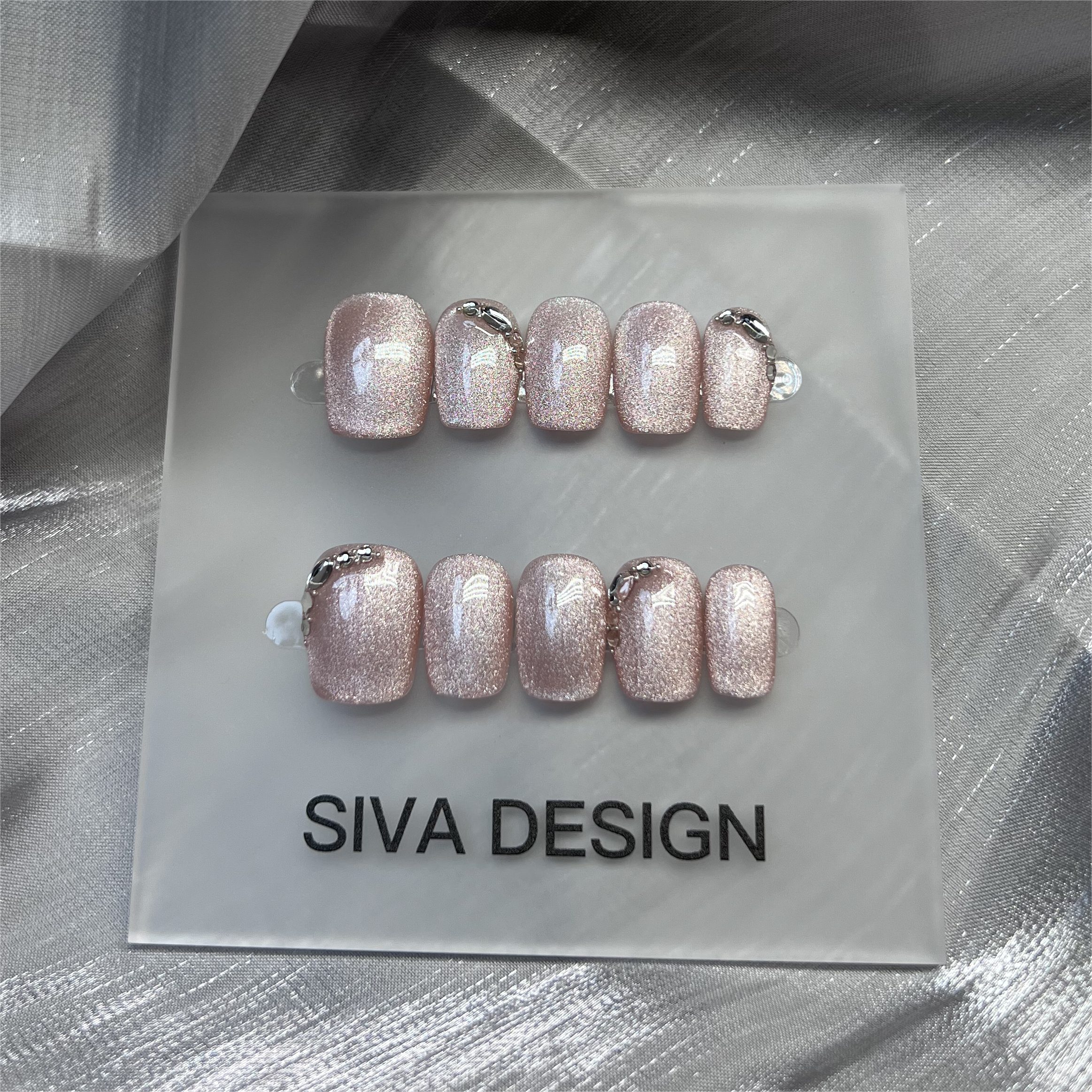 Siva Nail, Simple Pink Glossy, Moonlit Silk, Ongles glamour faits main