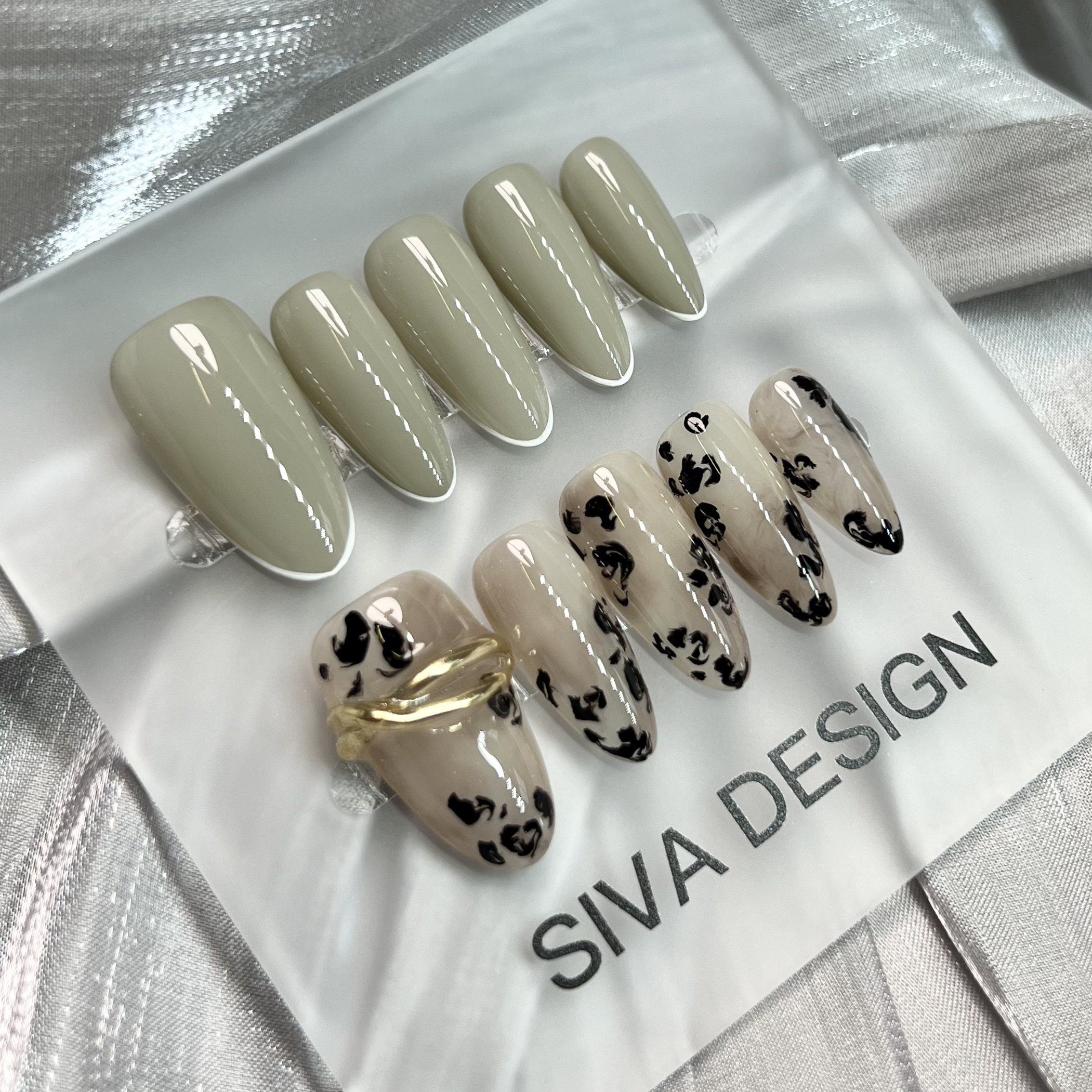 Siva Nail, Polka Dot Parade, Chic Neutral Leopard, Ongles à coller faits main