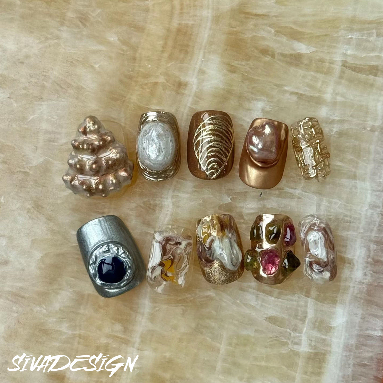 Siva Nail, Crystal Cove, ongles à coller faits main de style luxueux