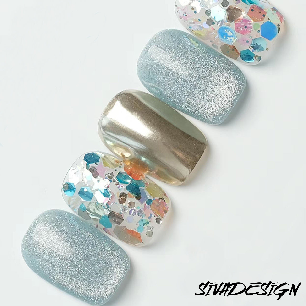 Siva Nail, Stardust Soiree, Nuit scintillante, Ongles à coller faits main