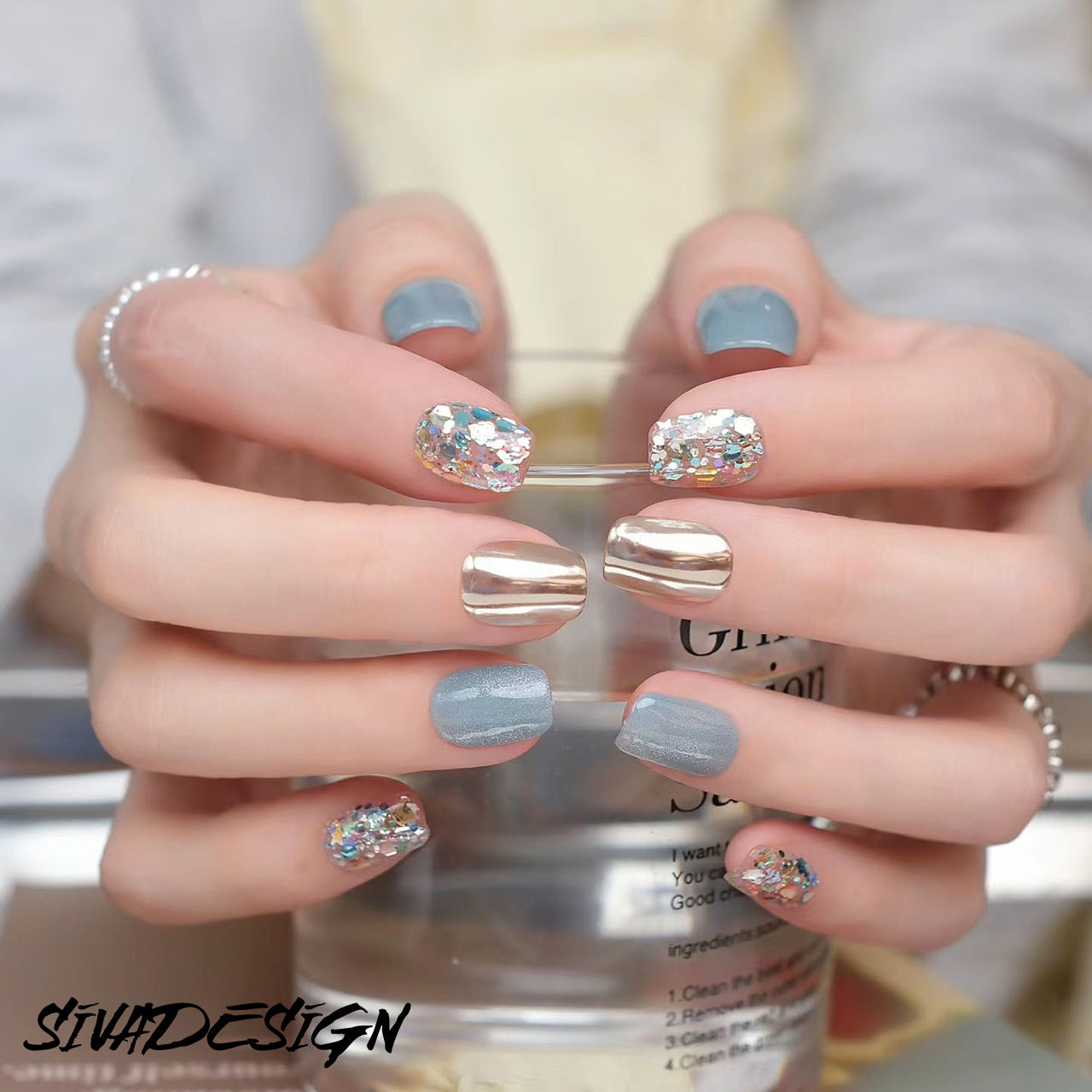 Siva Nail, Stardust Soiree, Glittering Night, Handmade Press on Nails