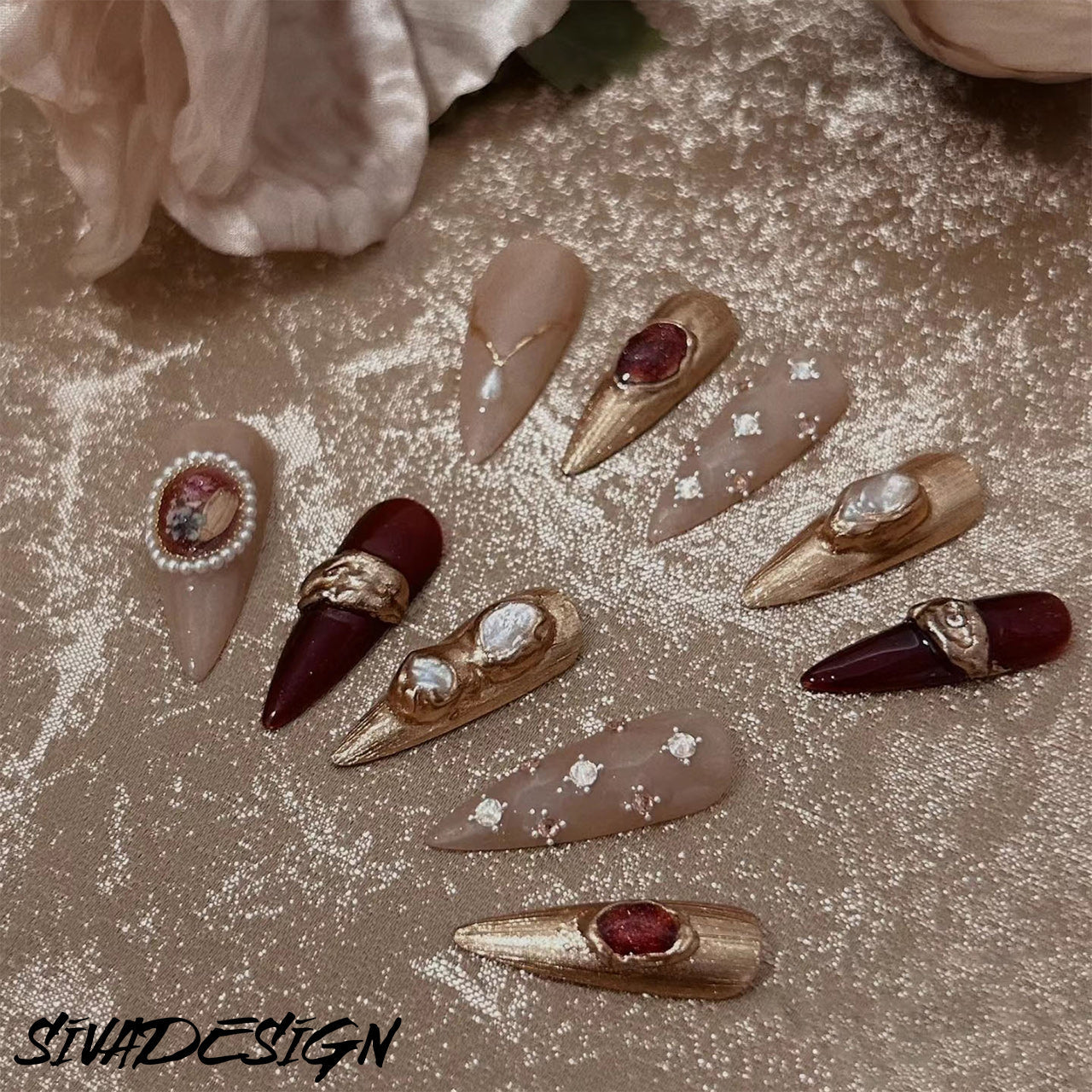 Ongles Siva, Burgundy Bliss, Regal Press on Nails