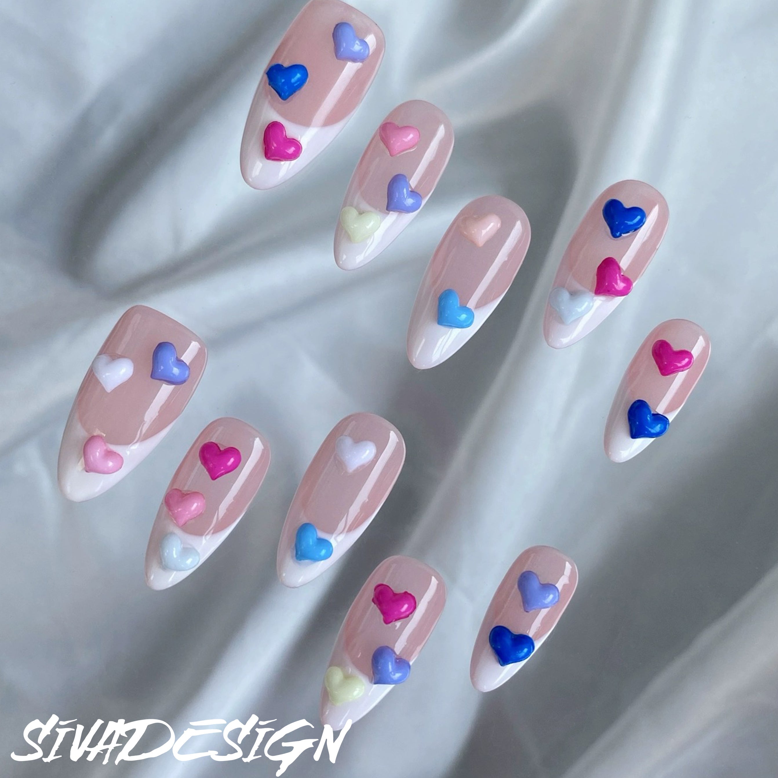 Siva Nail, Sweetheart Skies, Pastel Love, Ongles à coller faits main