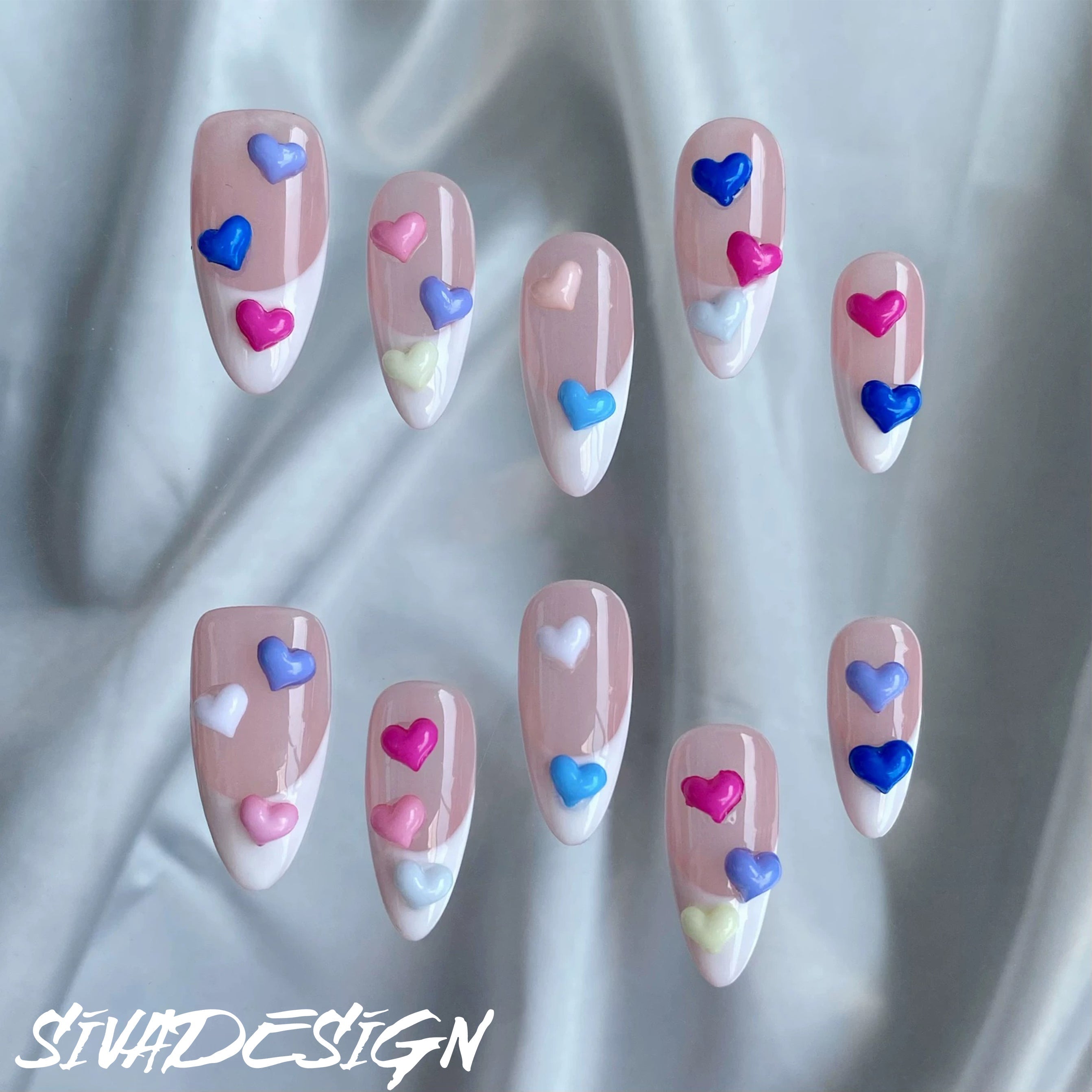 Siva Nail, Sweetheart Skies, Pastel Love, Ongles à coller faits main