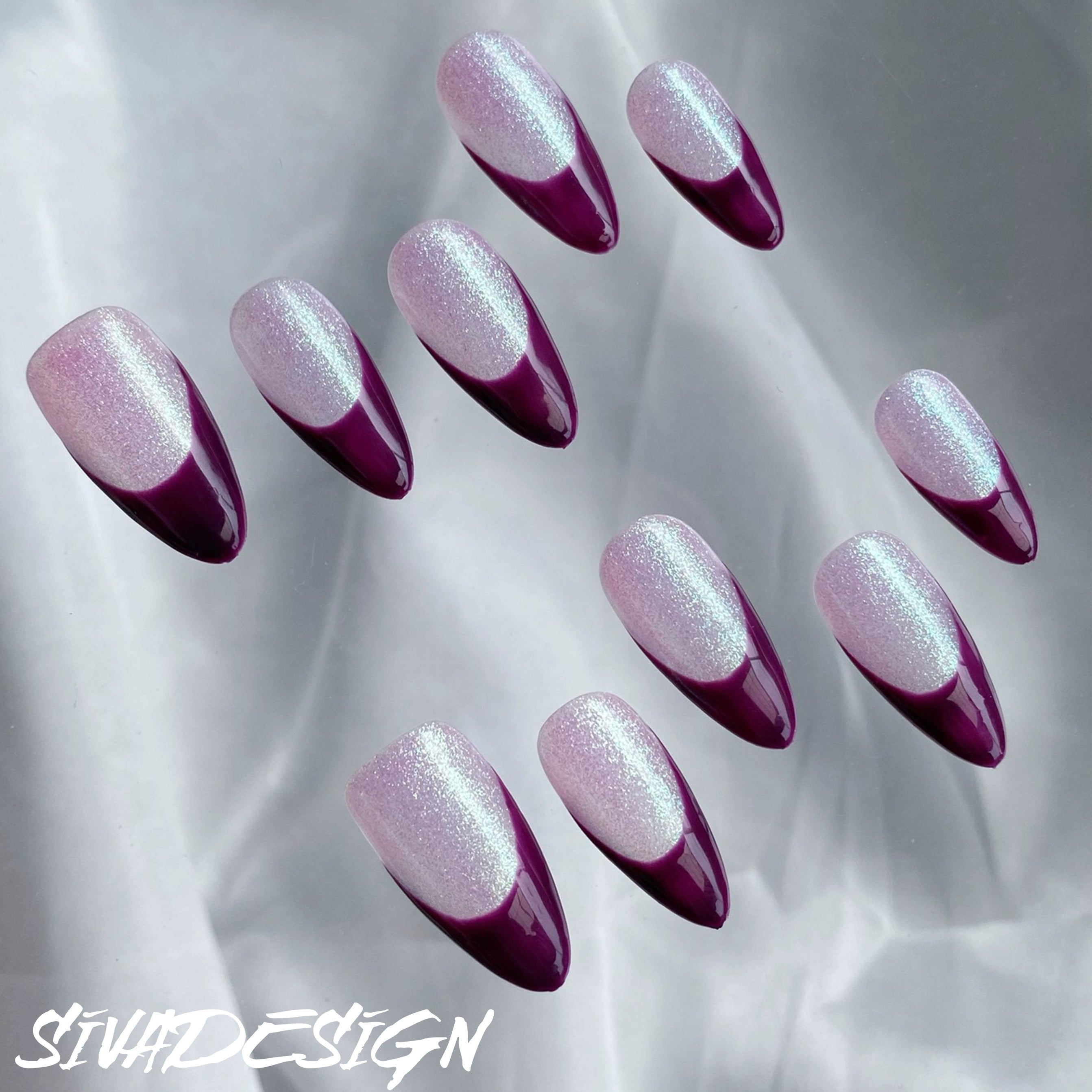 Siva Nail, Lavender Twilight, faux ongles courts faits main en amande