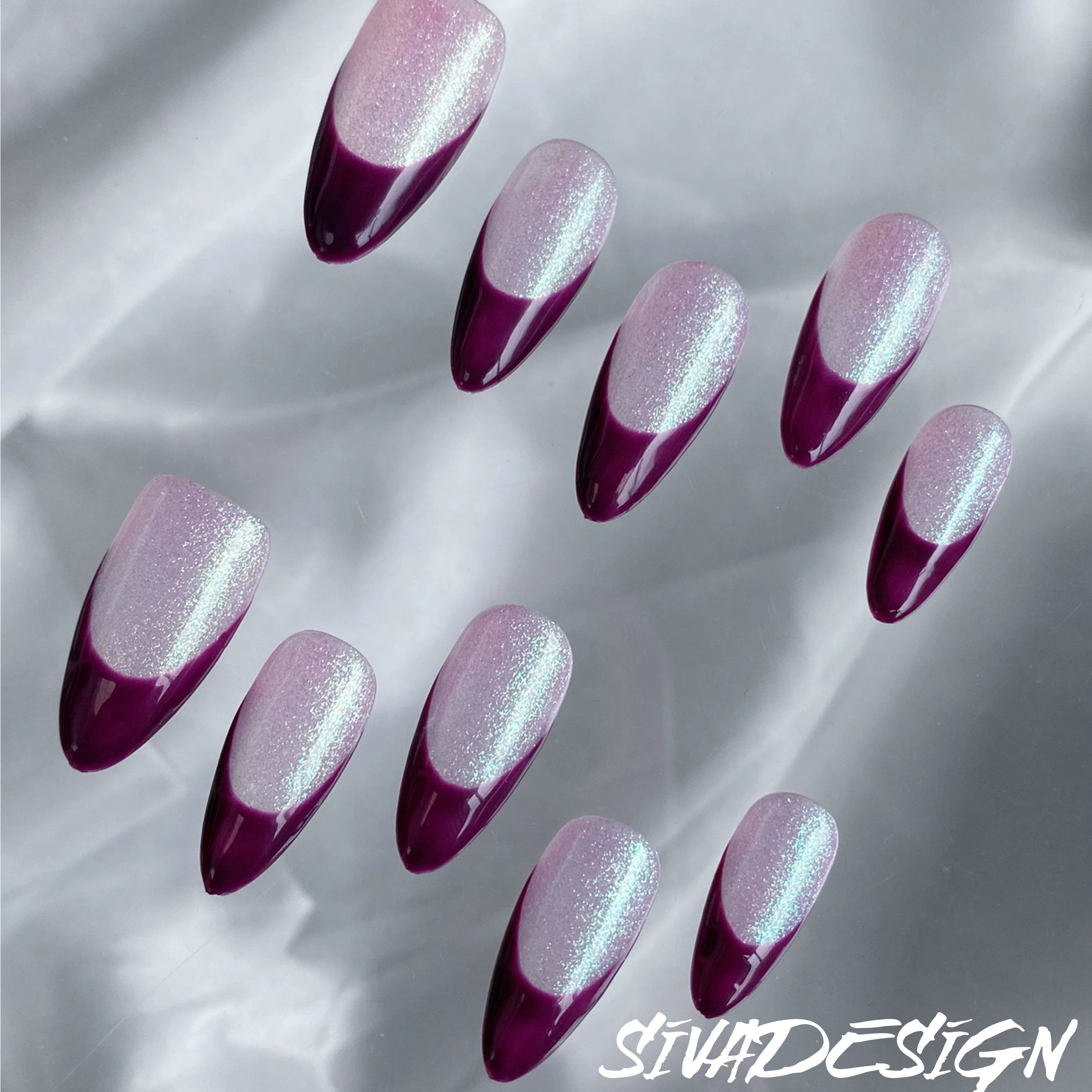 Siva Nail, Lavender Twilight, faux ongles courts faits main en amande