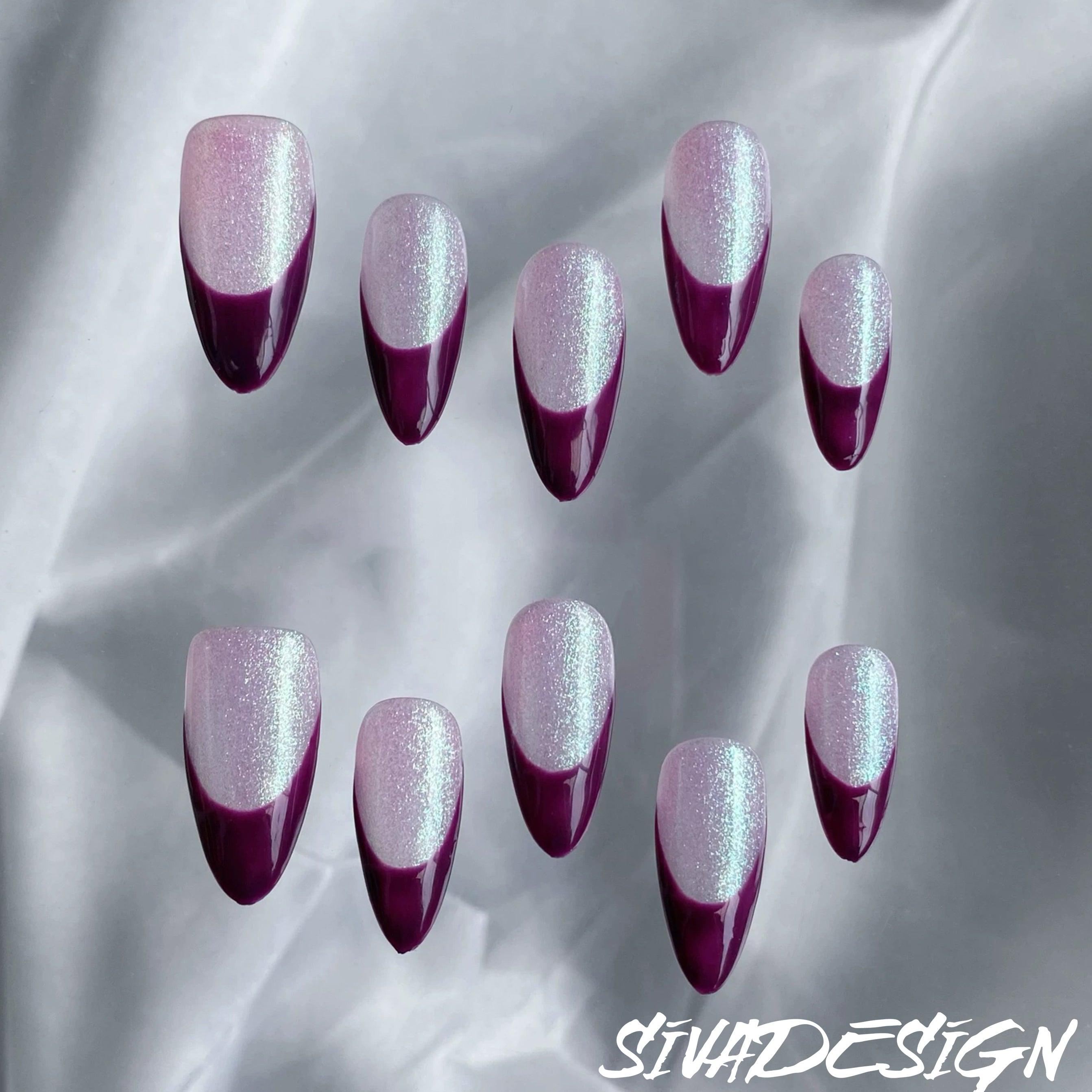 Siva Nail, Lavender Twilight, faux ongles courts faits main en amande