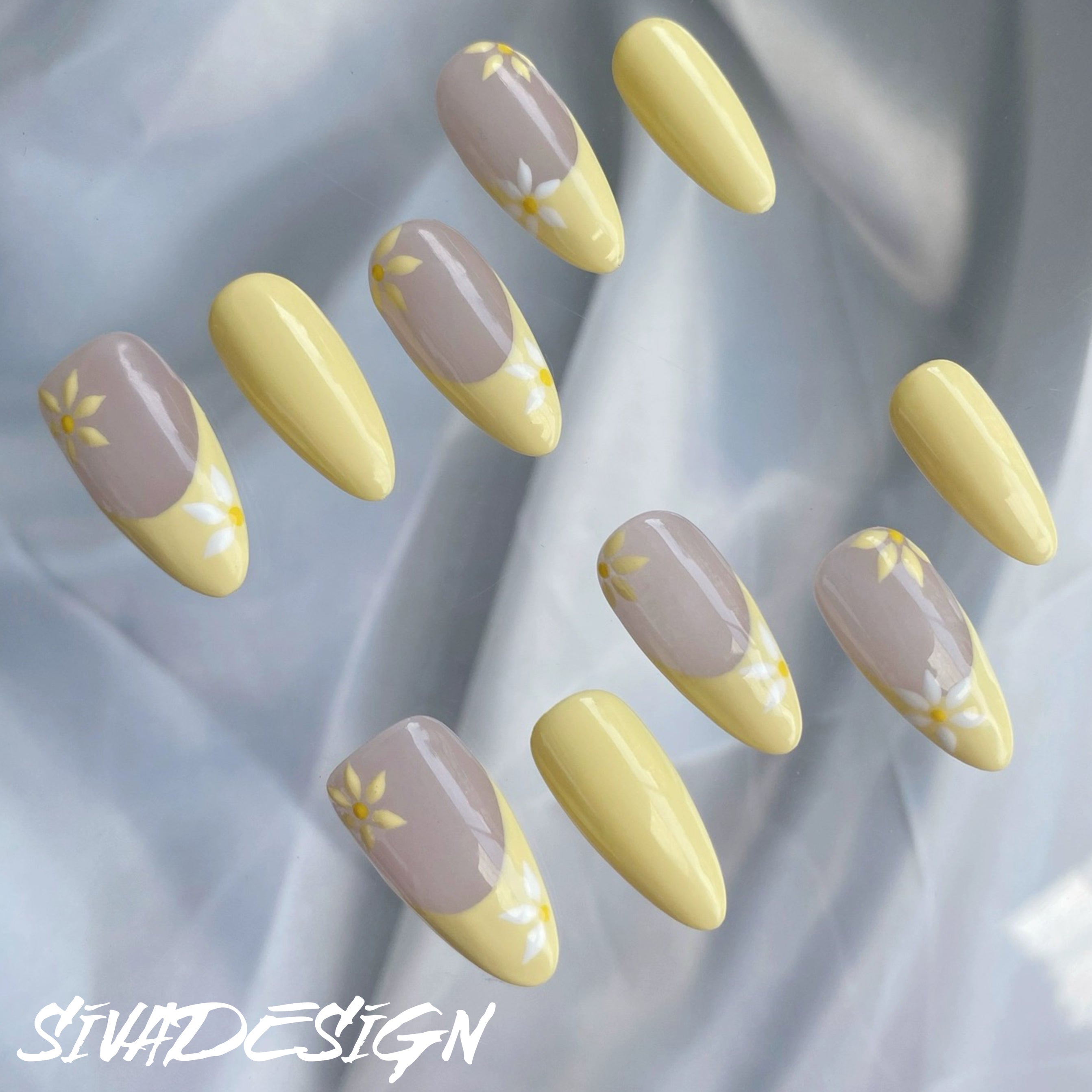 Siva Nail, Sunshine Meadows, Radiant Bloom, faux ongles faits main