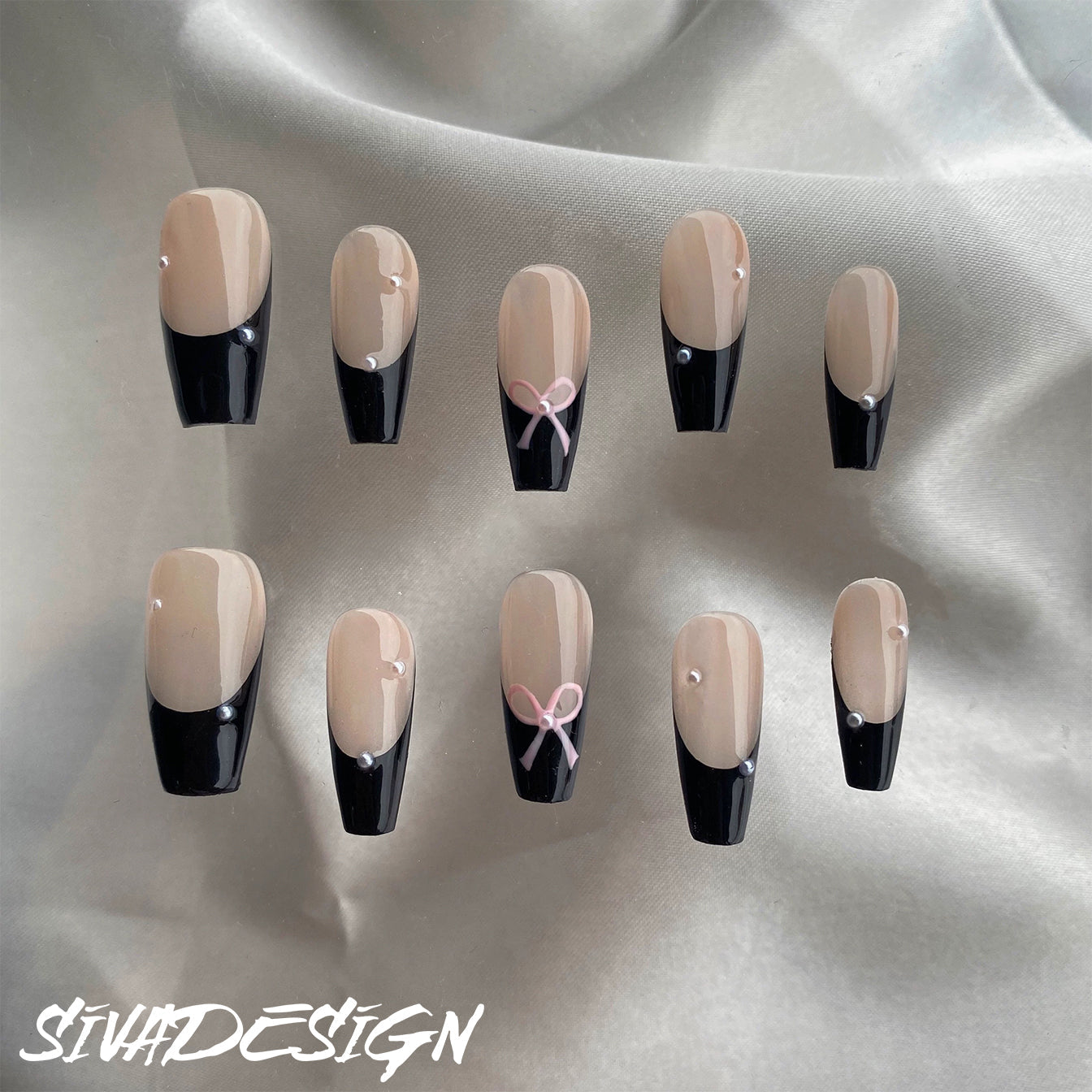 Siva Nail, Tuxedo Twist, ongles élégants faits main