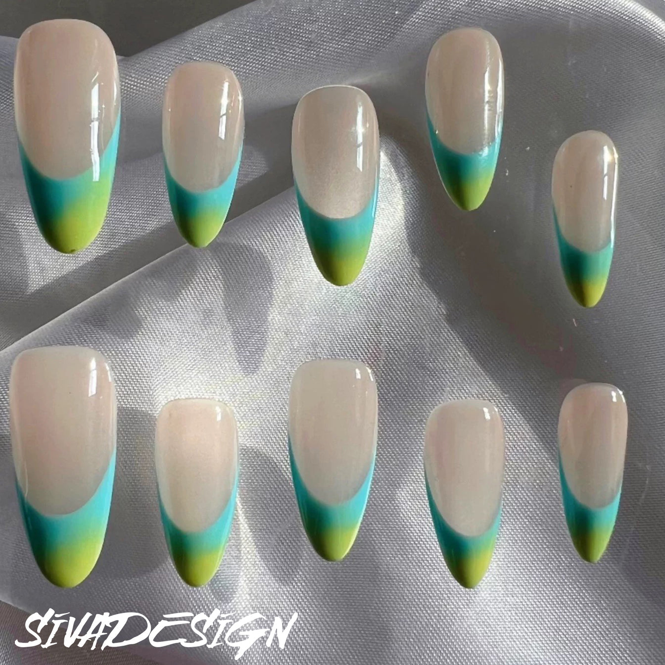 Siva Nail, Tropical Ripple, Vibrant Summer, Ongles à coller faits main