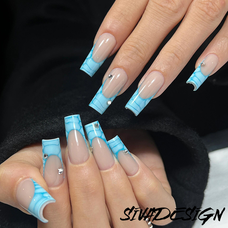 Siva Nail, Oceanic Marble, ongles à pression faits main de style élégant