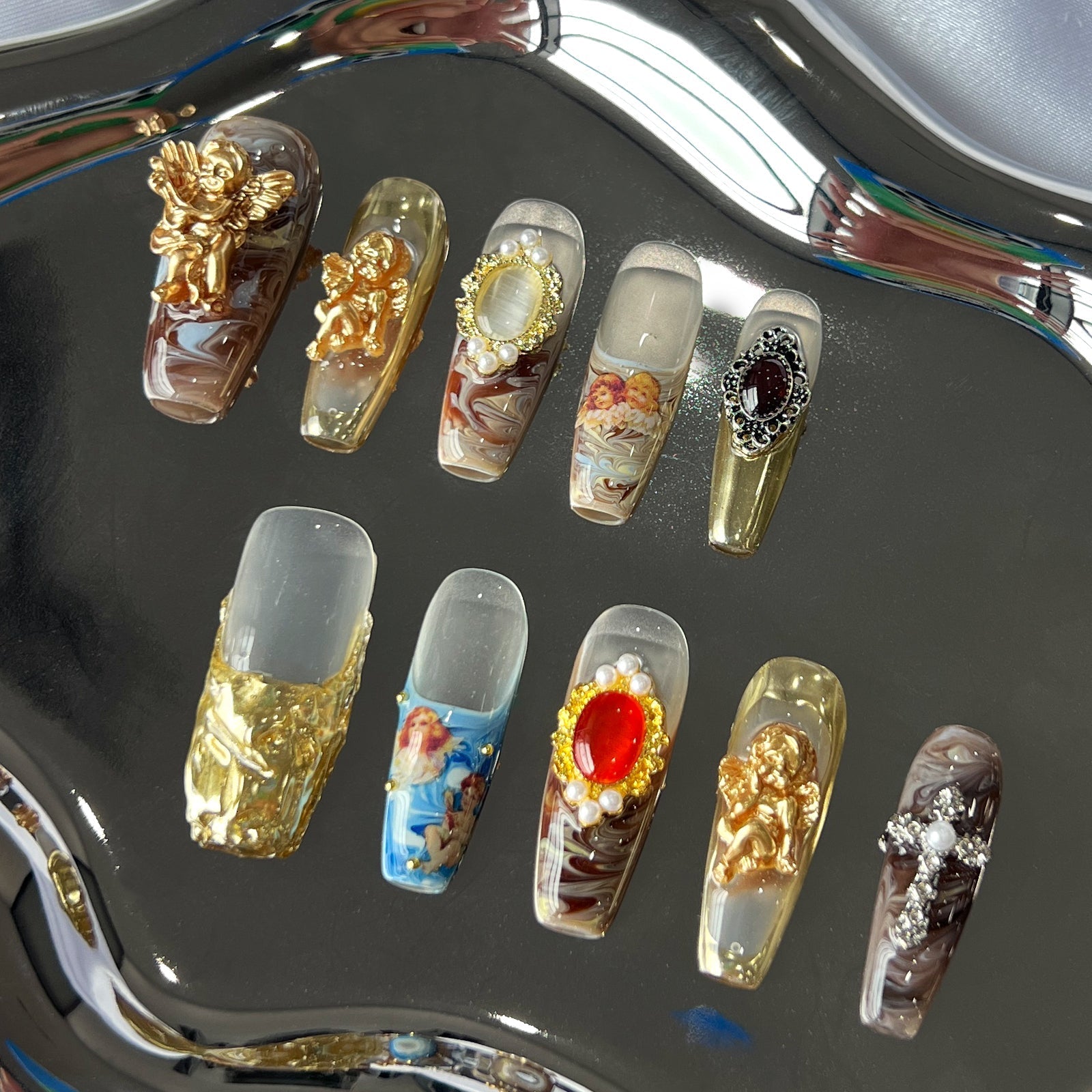 Siva Nail, Royal Opulence, Vintage Baroque, Ongles à coller faits main