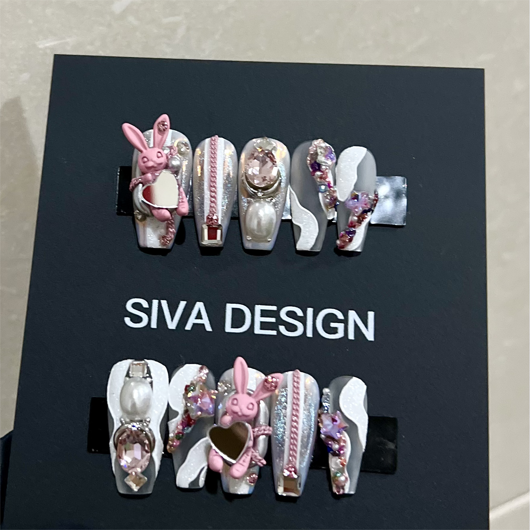 Siva Nail, Lapin (Rose), Ongles à coller chics faits main