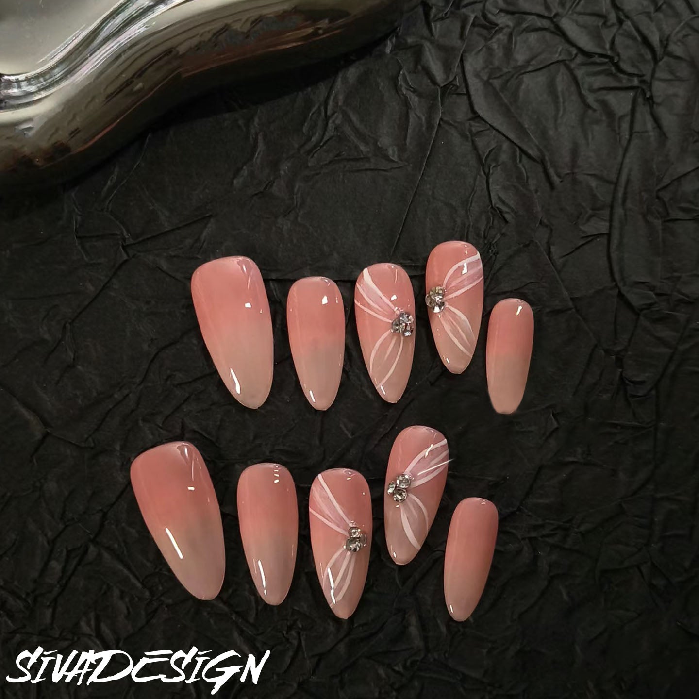 Siva Nail, Pink Breeze, Gentle Blossom, Ongles à coller faits main