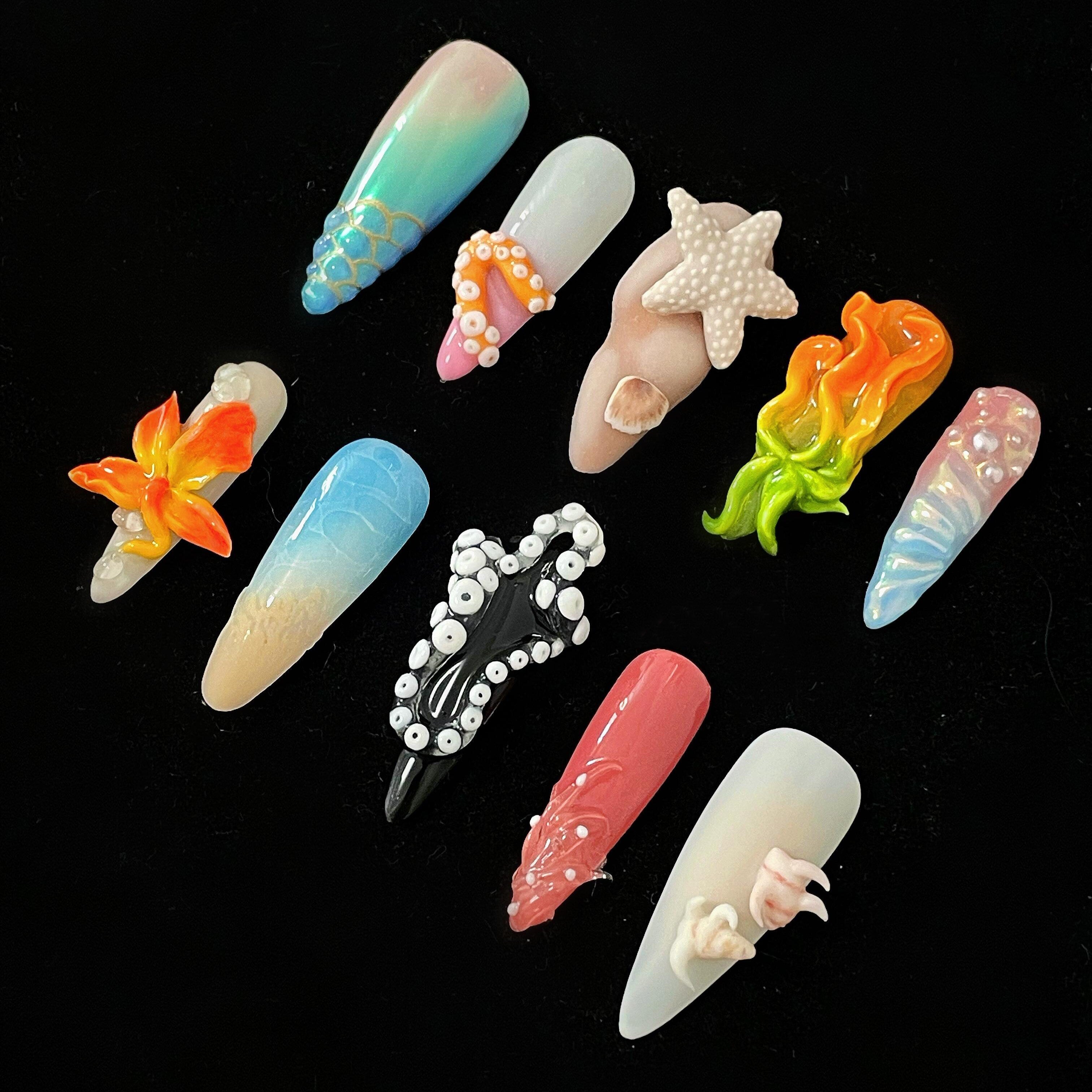 Siva Nail, Seashell Dream, inspiré de l'océan, ongles à coller faits à la main