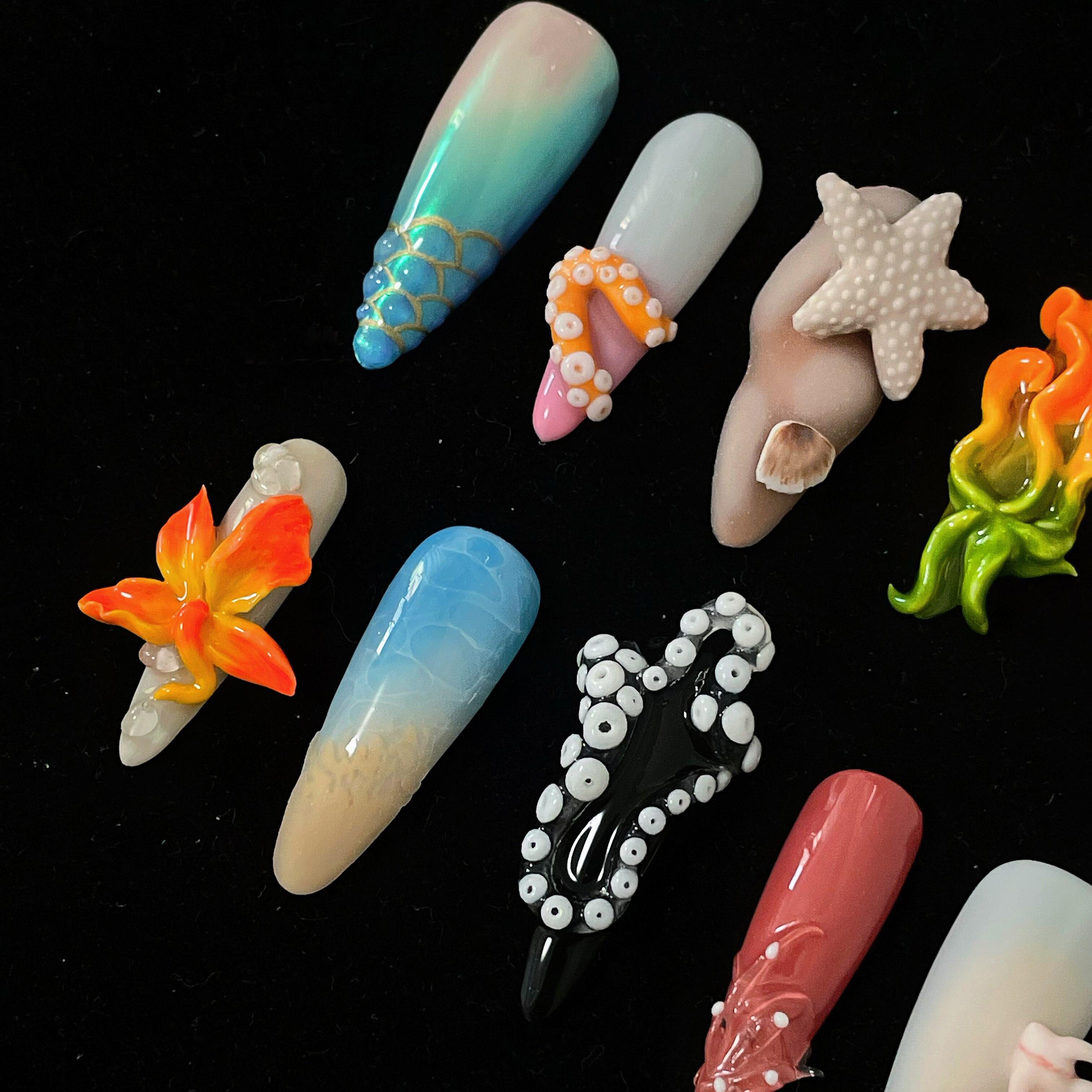 Siva Nail, Seashell Dream, inspiré de l'océan, ongles à coller faits à la main