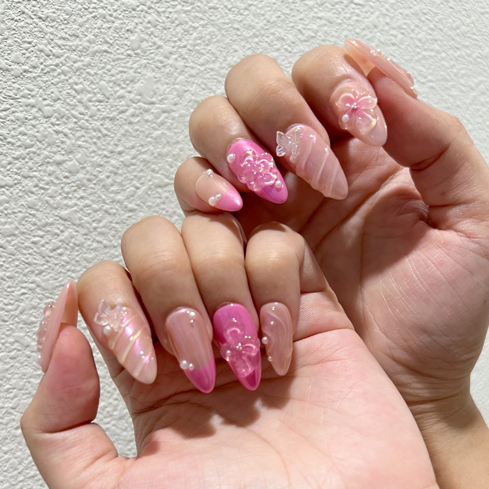 Siva Nail, Fleur rose, Floral élégant, Ongles pressés faits à la main