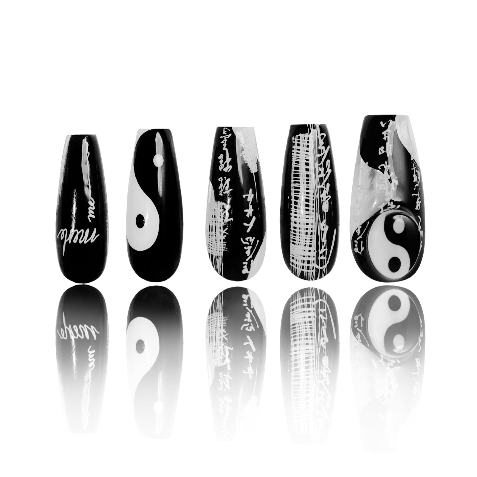 Siva Nail, Chaos, Harmonie Noir &amp; Blanc, Ongles à coller faits main