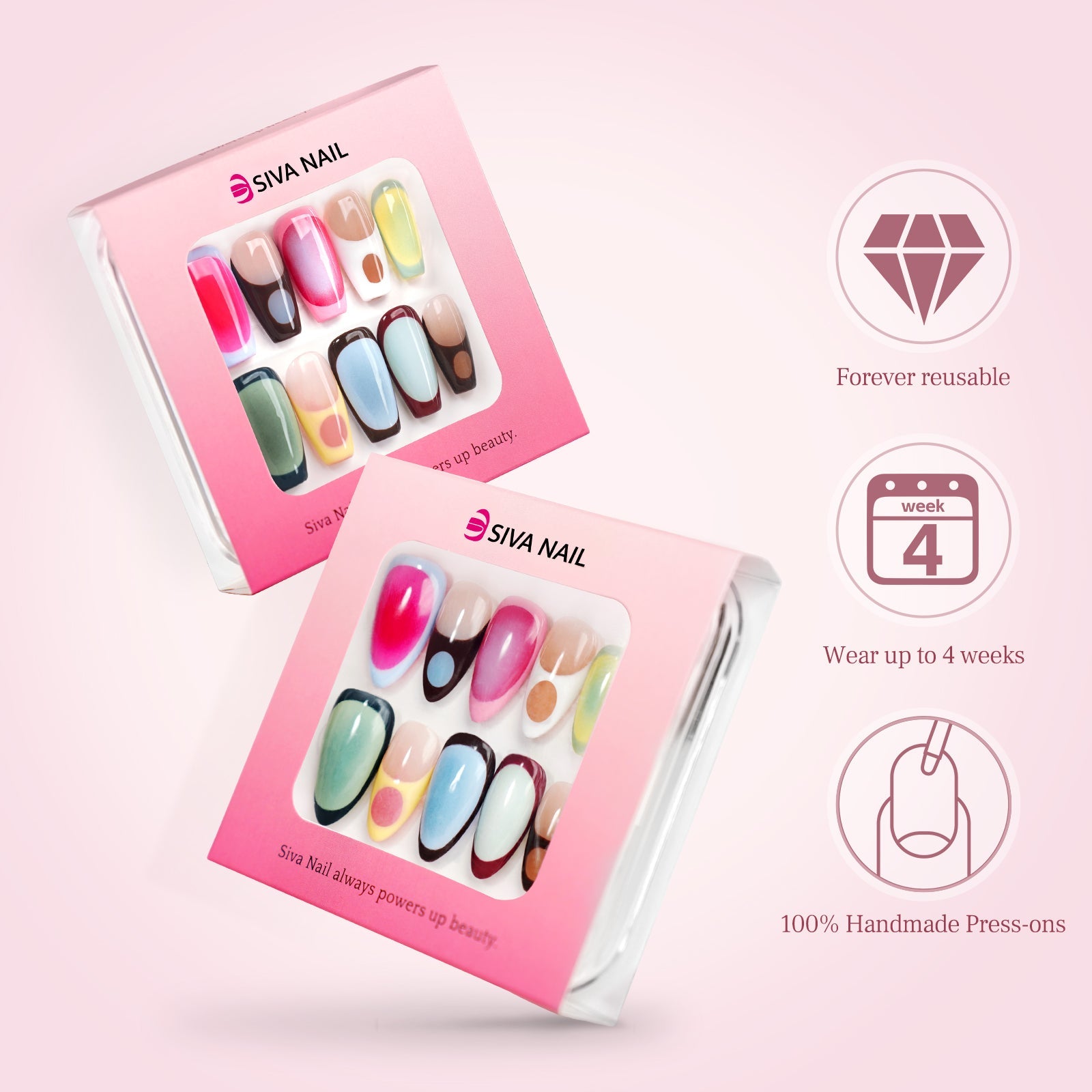 Siva Nail, Summer Beach, Gradient Handmade Press on Nails | Pink Nails