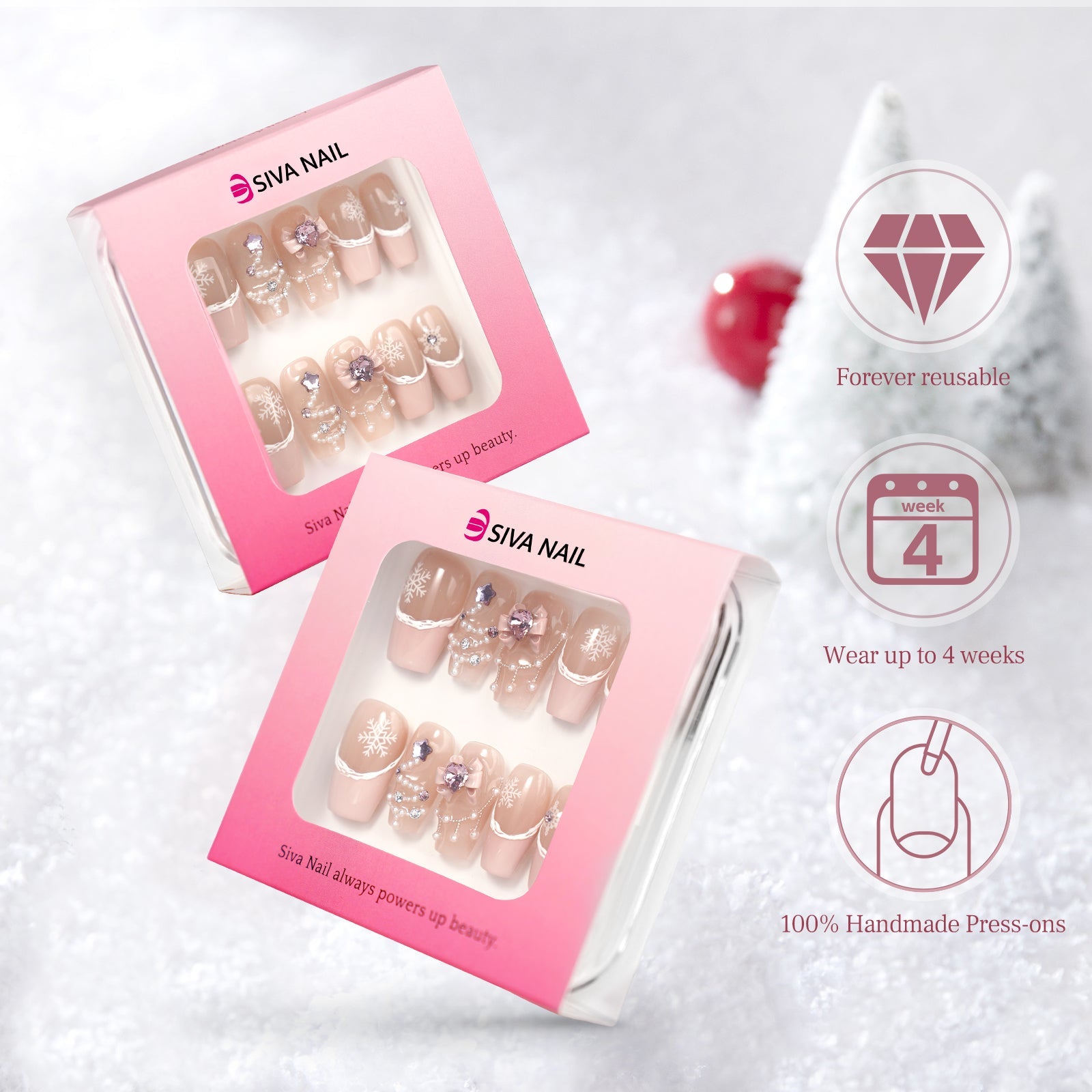 Siva Nail, Winter Glow, Ongles à coller Holiday Luxe