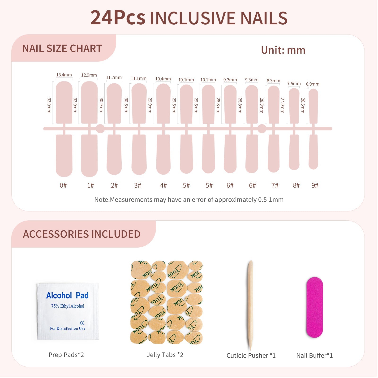 Siva Nail, Coral Tide, 24 pièces, faux ongles à coller avec accents nacrés