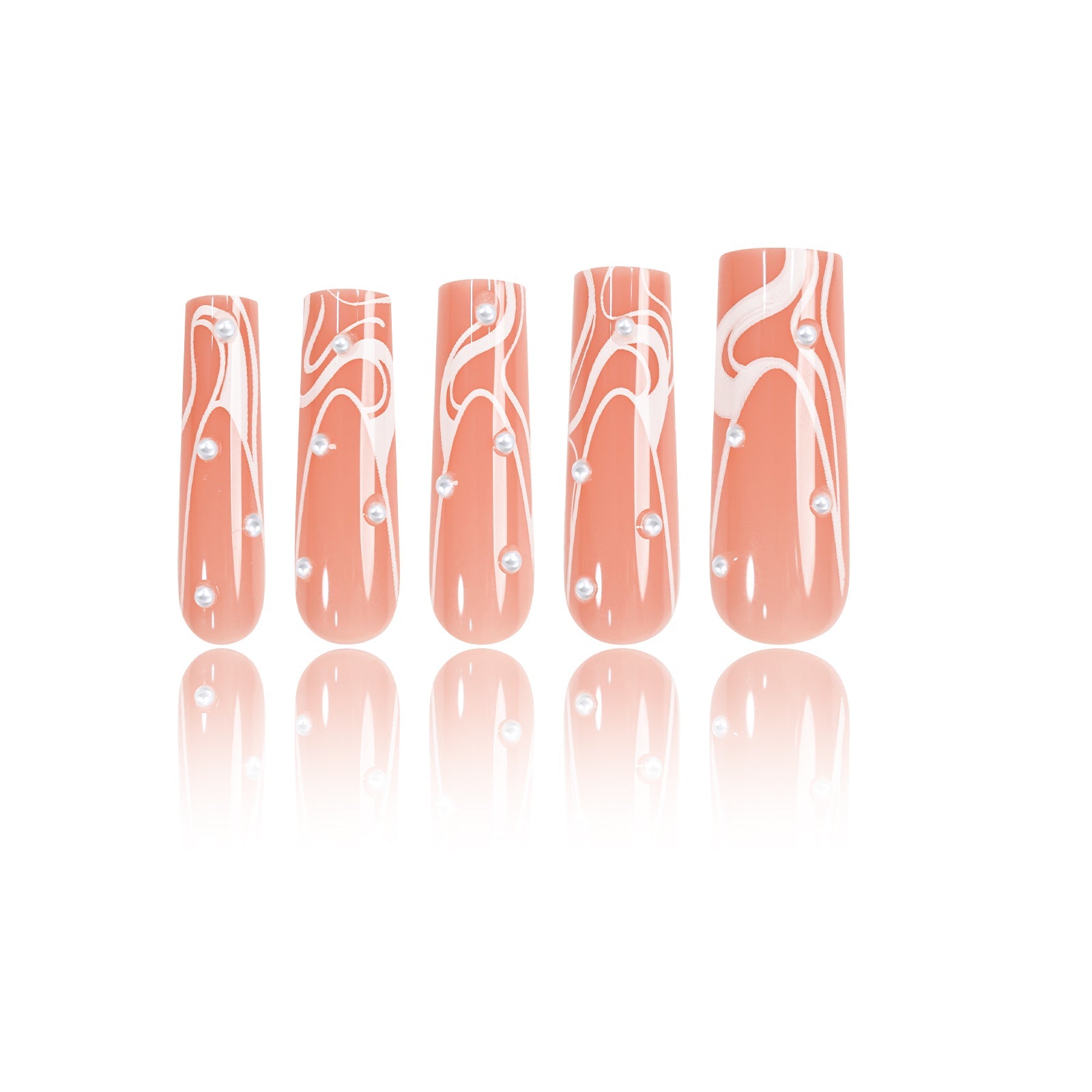 Siva Nail, Coral Tide, 24 pièces, faux ongles à coller avec accents nacrés