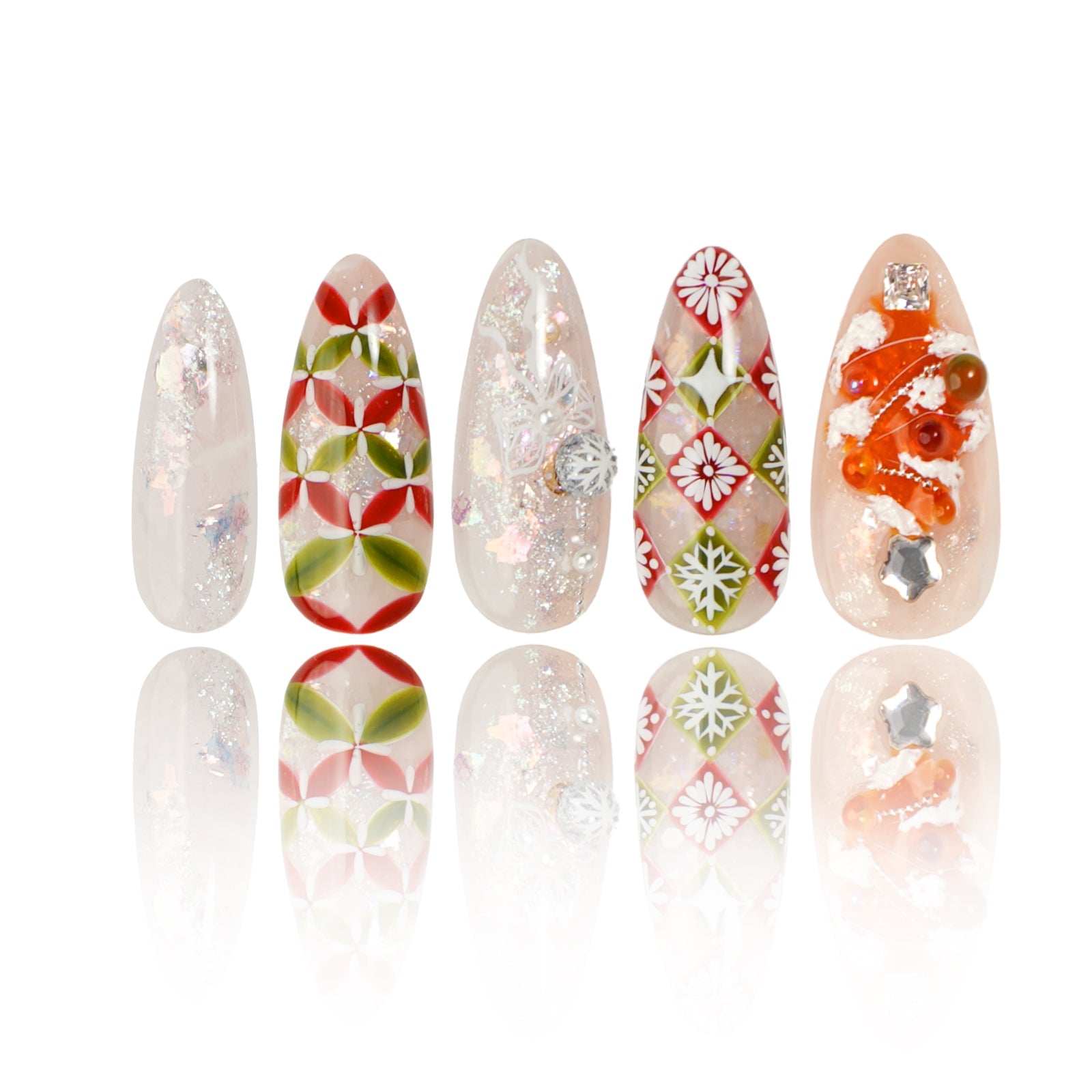 Siva Nail, Snowy Elegance, Holiday Glow, Ongles à coller faits main