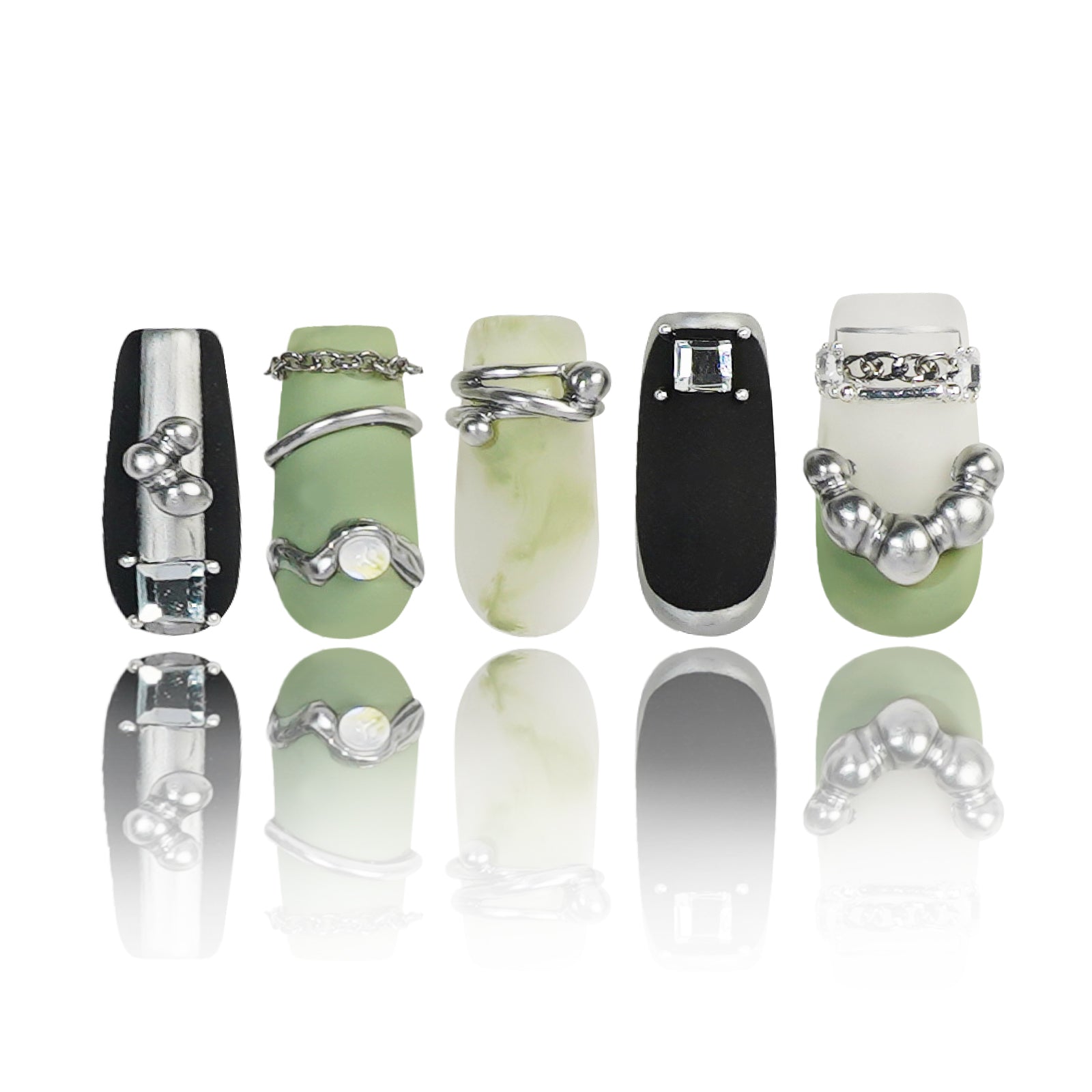 Siva Nail, Phantom (Vert), Ongles gothiques à coller faits main