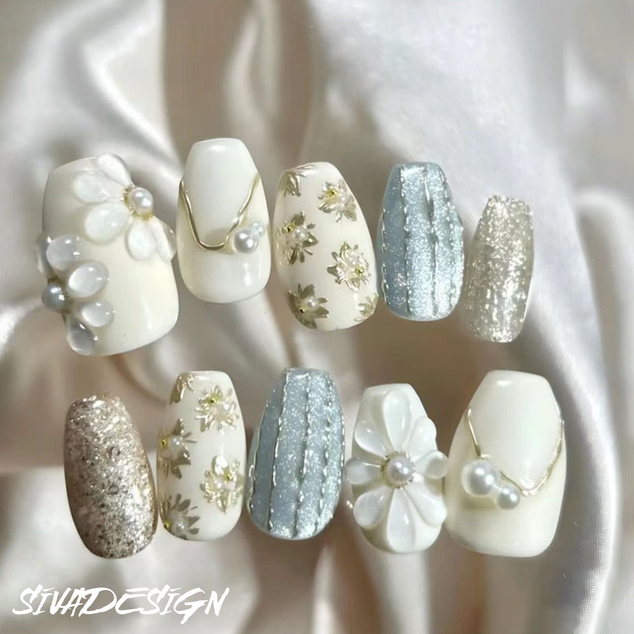 Siva Nail, Frosted Flora, Ongles à coller faits main pour l'hiver