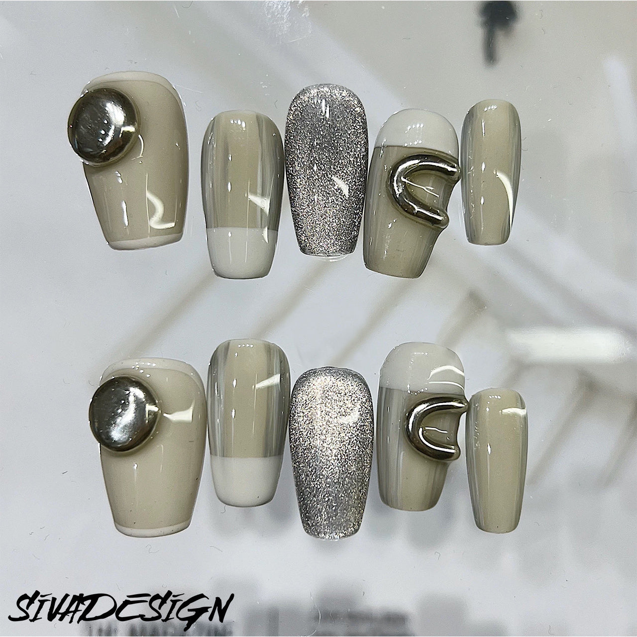 Ongles à coller faits main Siva Nail, Silver Sage, Autumn