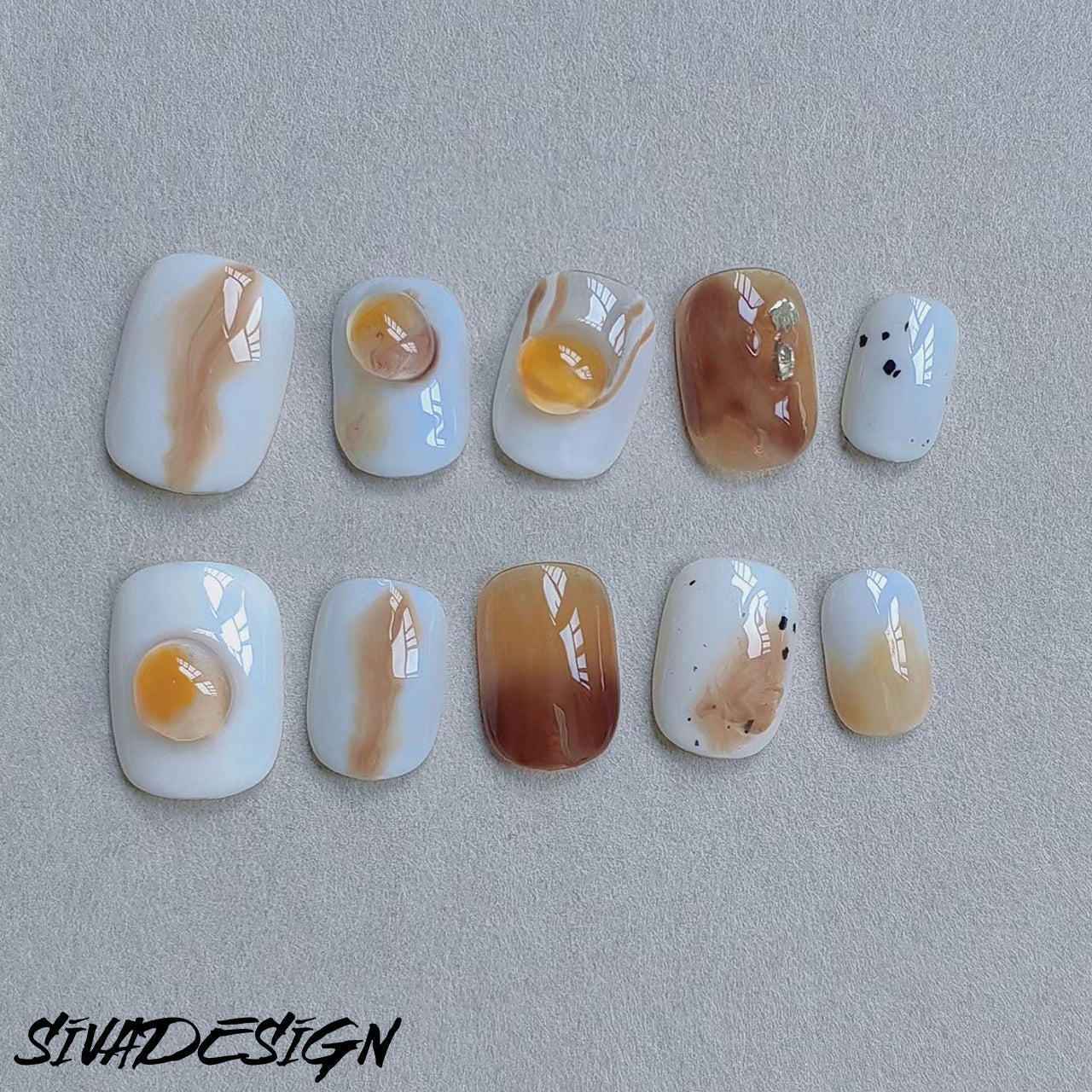 Siva Nail, Autumn Swirl, Ongles à coller faits main en marbre