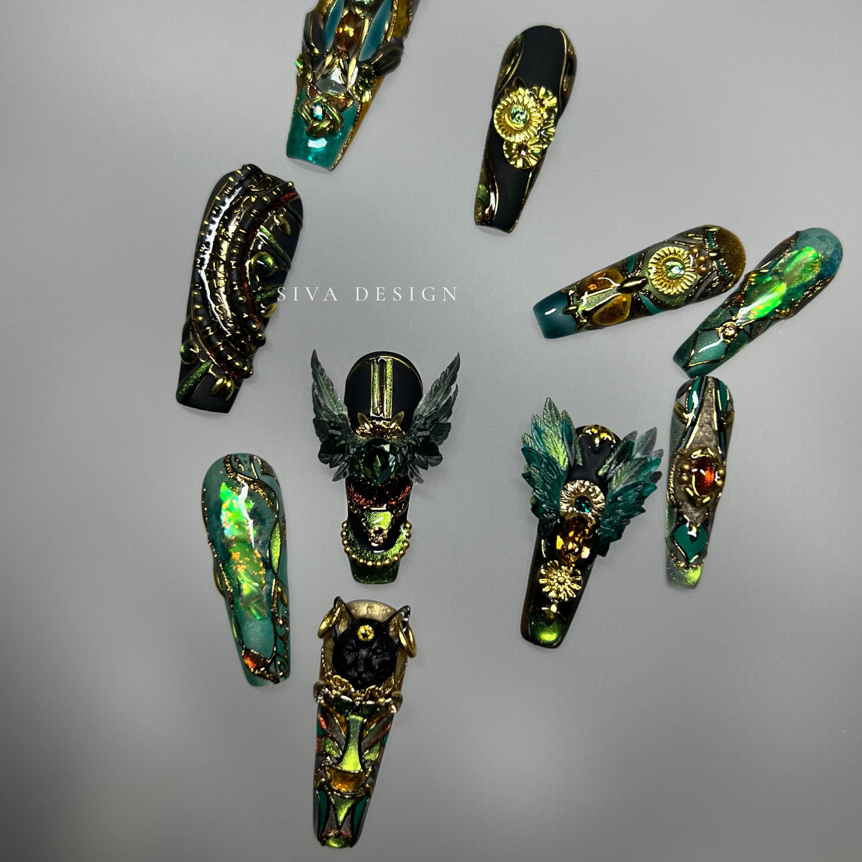 Ongles verts à coller Siva Nail, Black Panther, Tribal Civilization