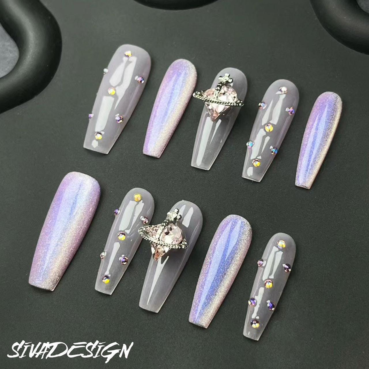 Siva Nail, Lavender Luxe, Faux ongles faits main en forme de cercueil