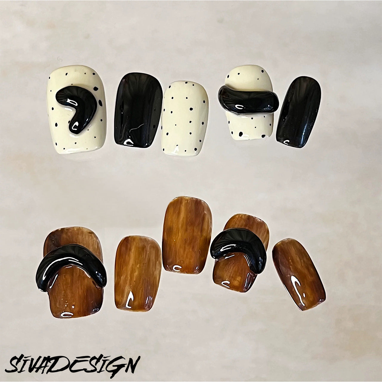 Siva Nail, Nightfall Speckles, Ongles à coller faits main de façon artisanale