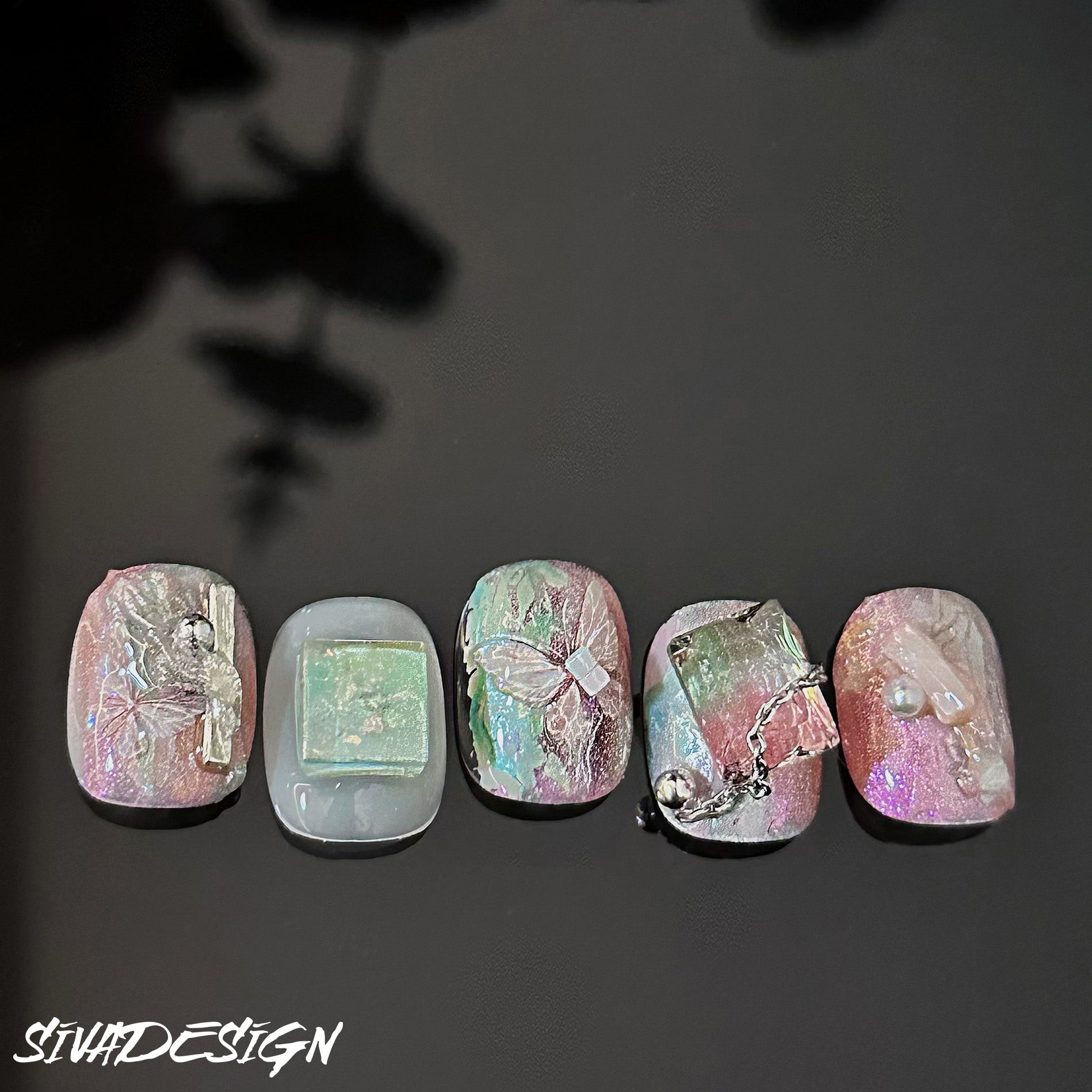 Siva Nail, Pastel Dream, faux ongles irisés faits main