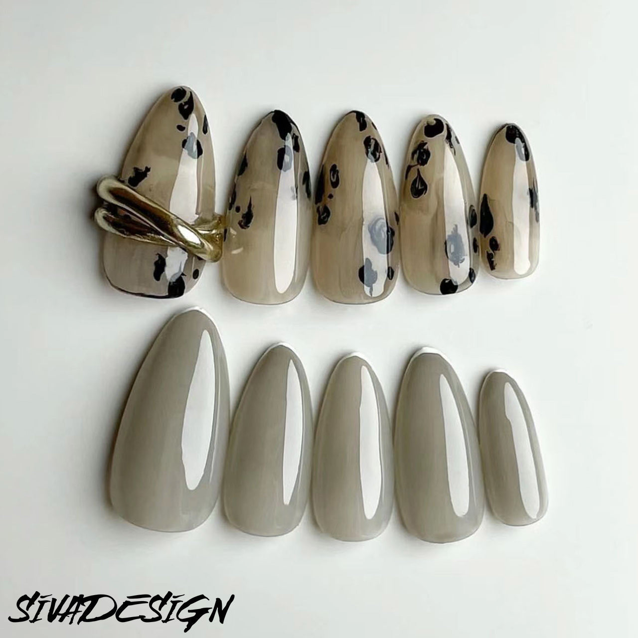 Siva Nail, Polka Dot Parade, Chic Neutral Leopard, Ongles à coller faits main