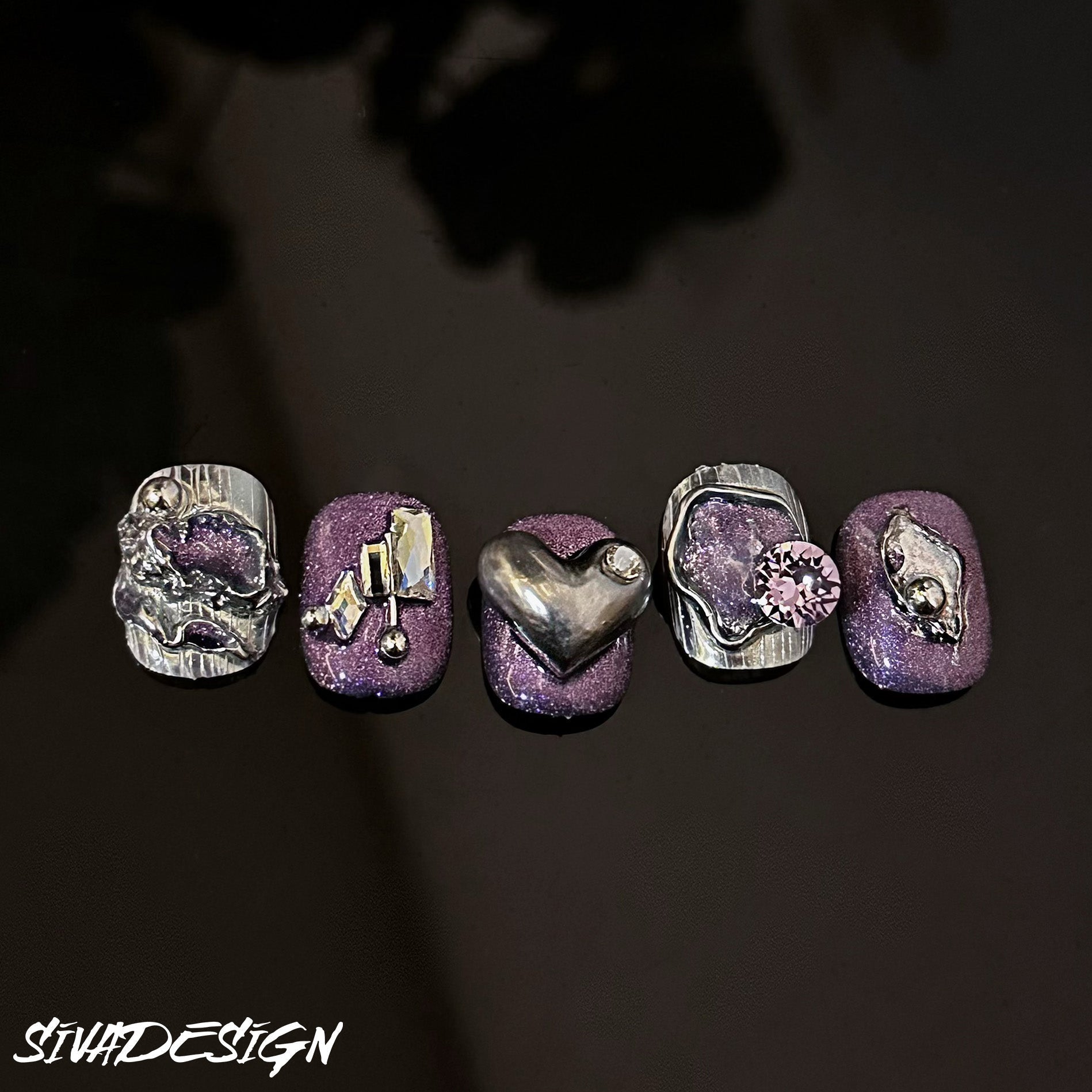 Siva Nail, Purple Dream, Galactic Glow, Ongles à coller faits main