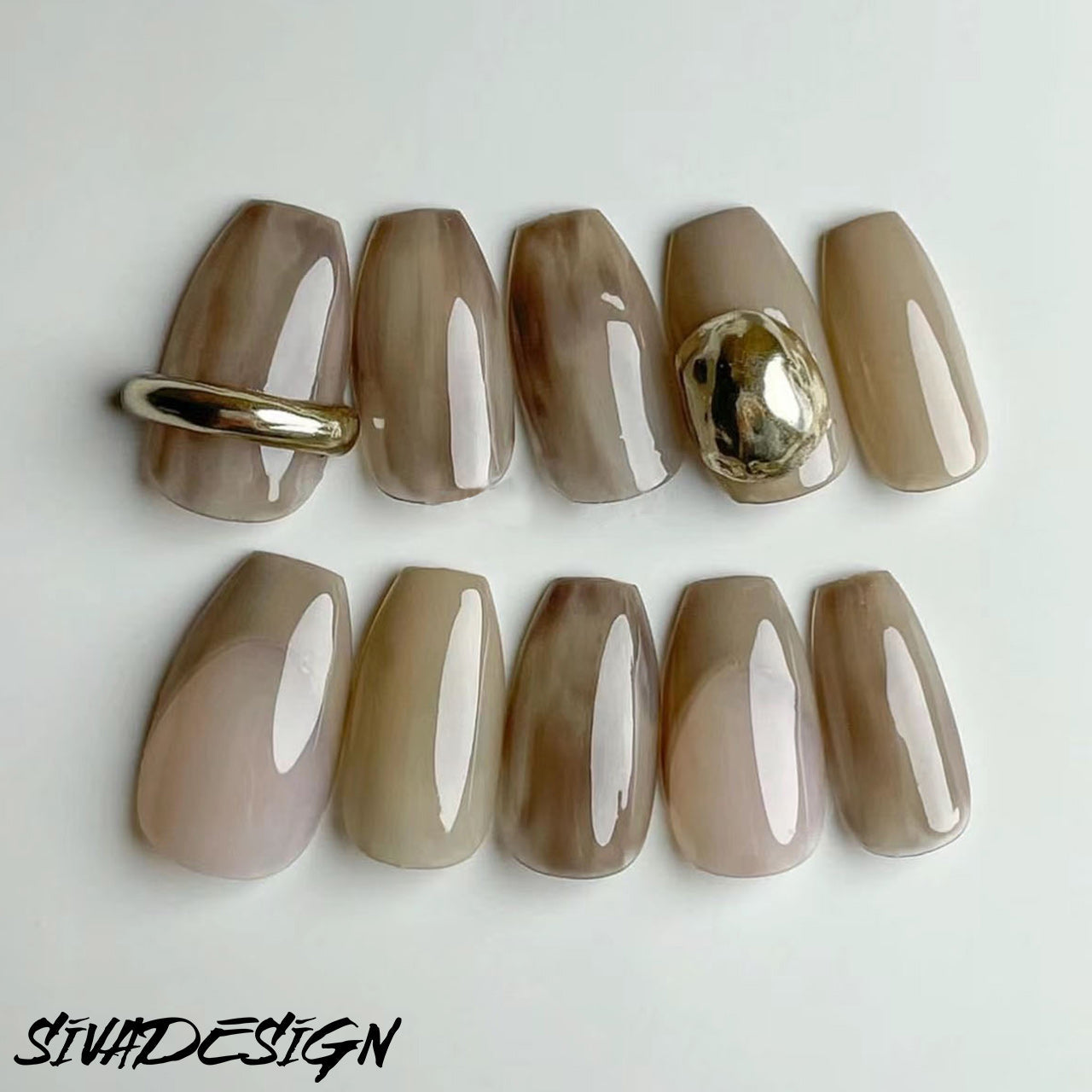 Siva Nail, Summer Echo, Earthy Chic, faux ongles faits main